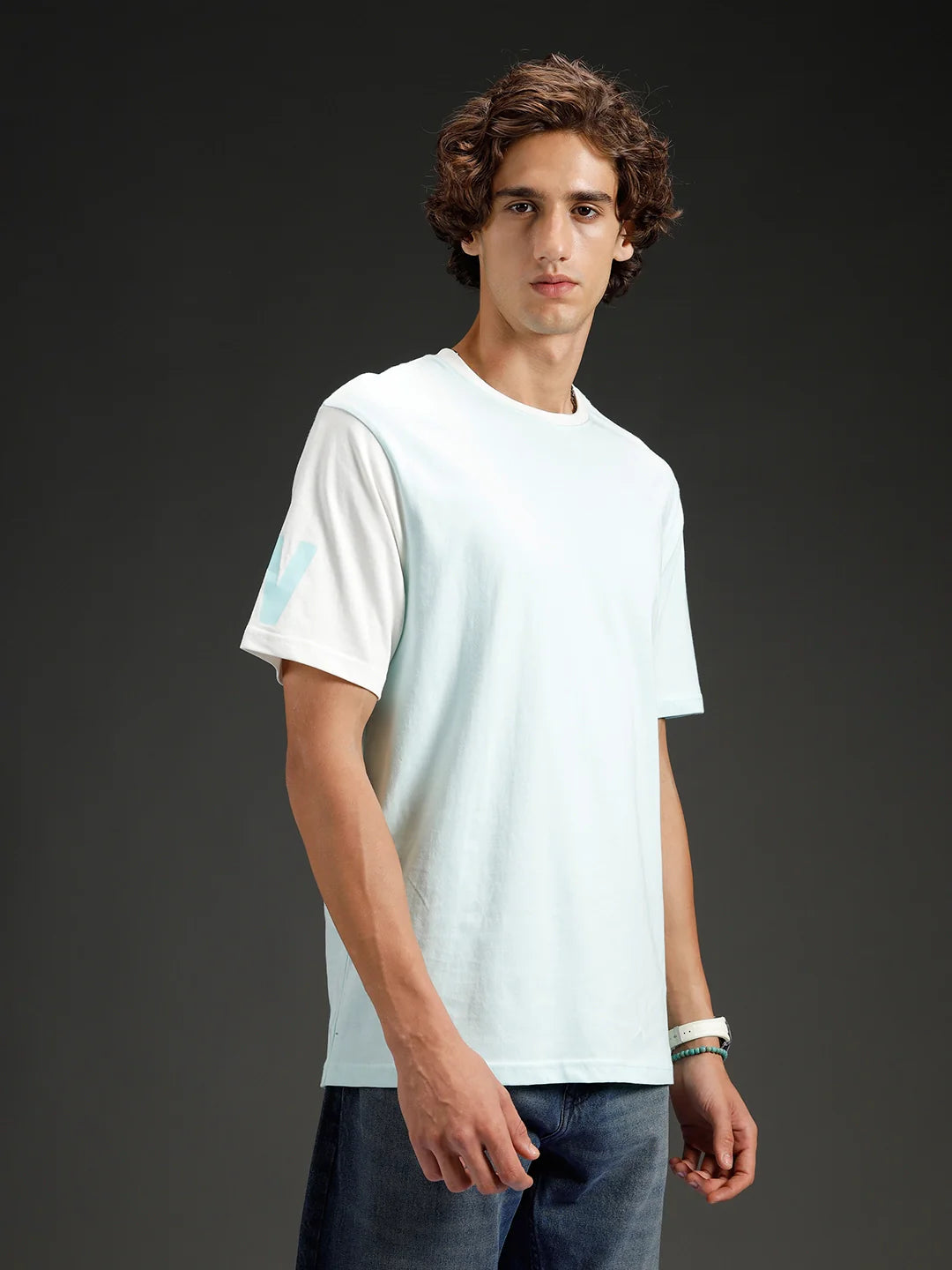Wrogn Regular Fit Colorblocked T-shirt | Light Blue