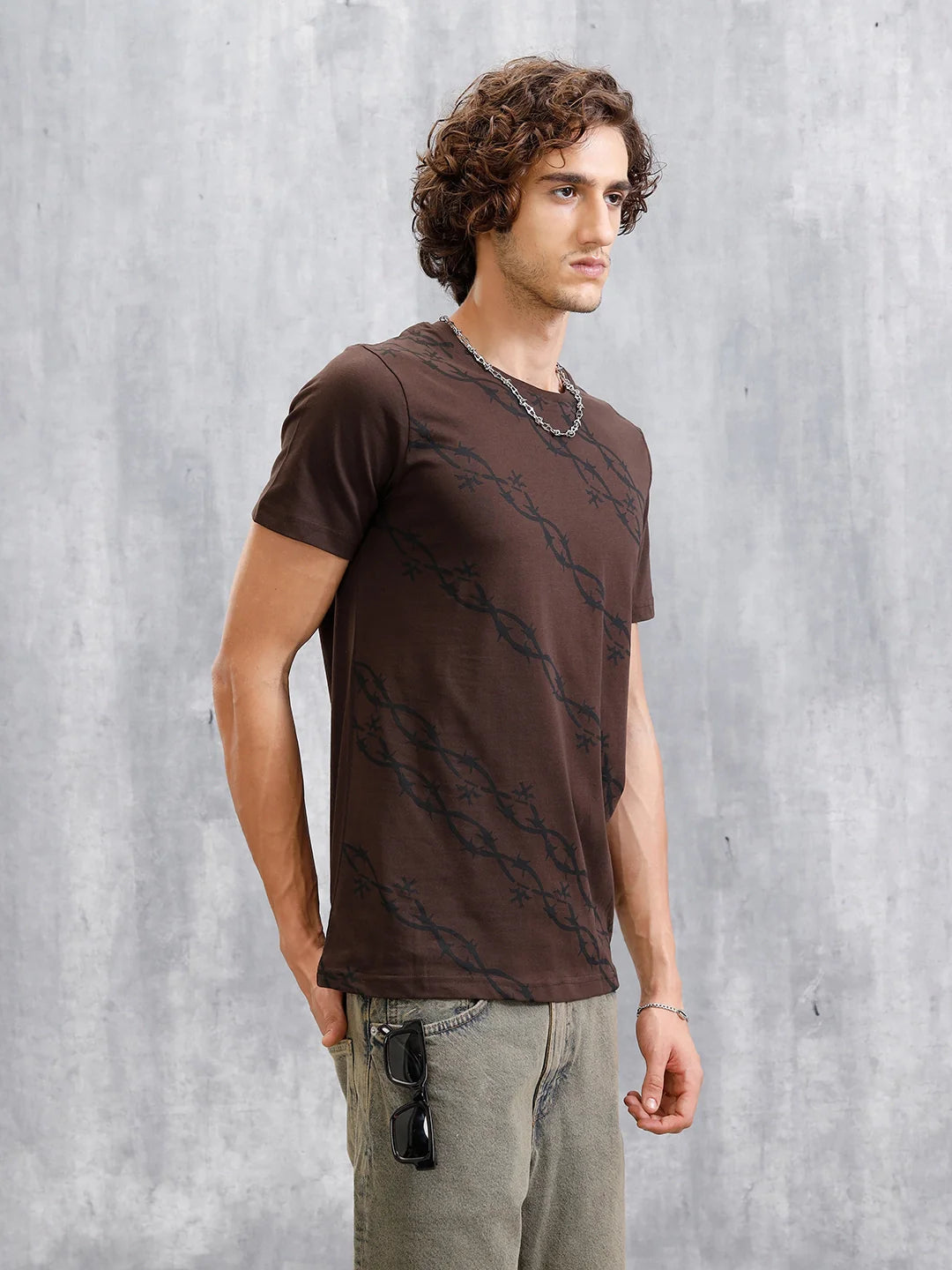 Barbed Wire AOP Slim Fit T-Shirt | Coffee