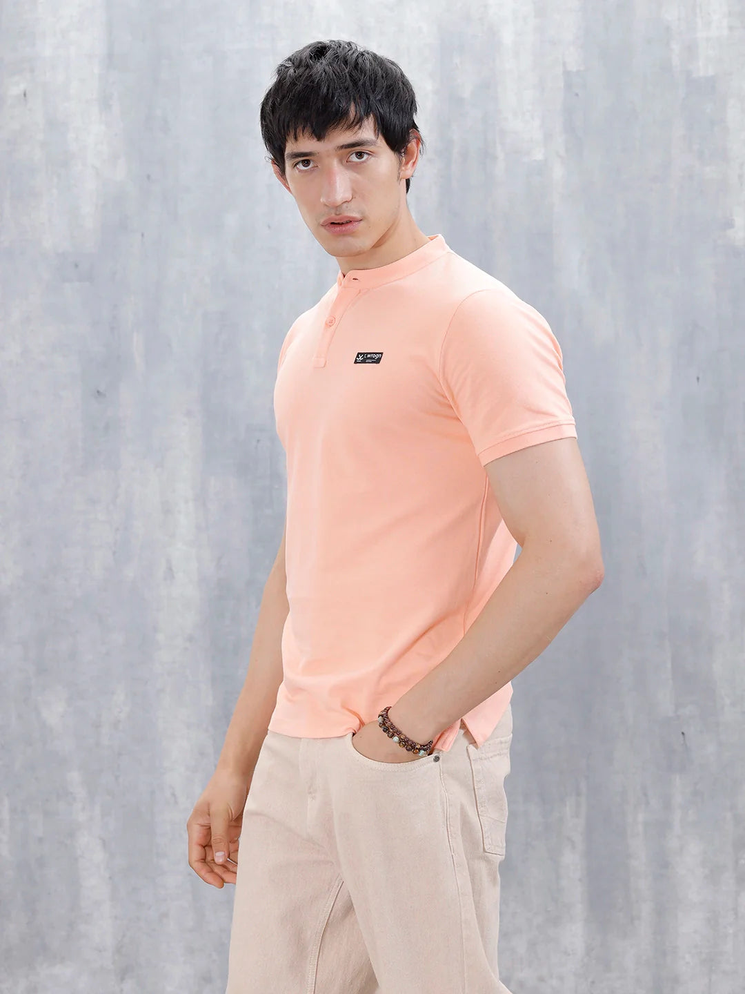 Wrogn Men's Henley T-Shirt | Orange
