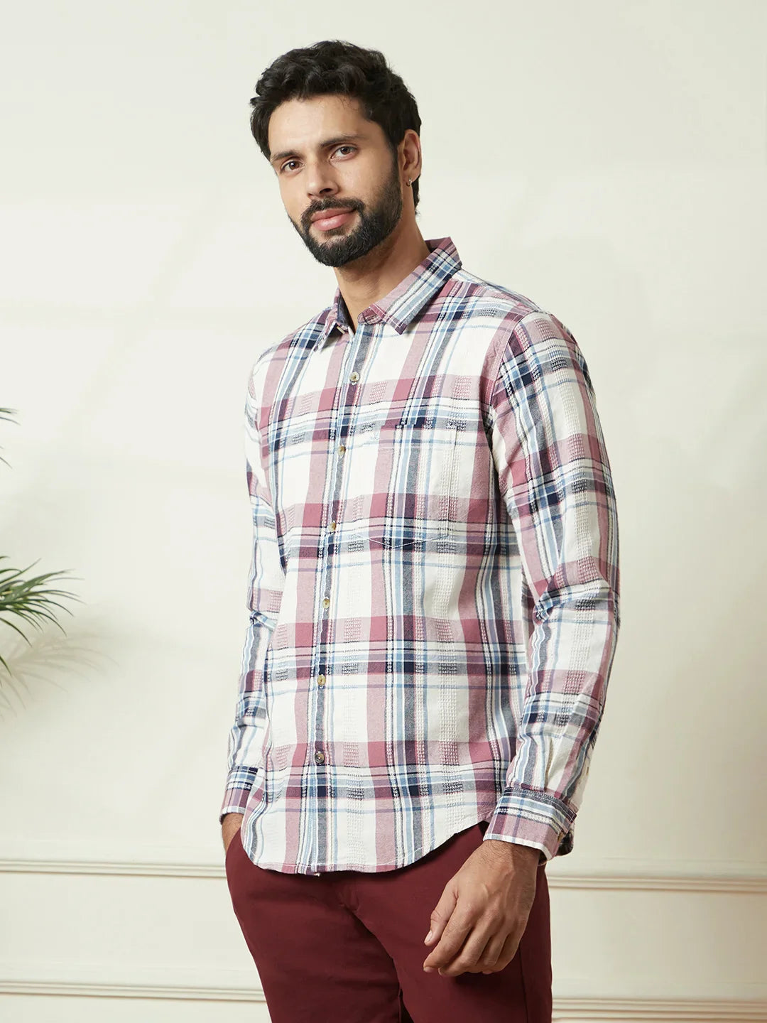 Striped Short Sleeve Textured Shirt | Pink