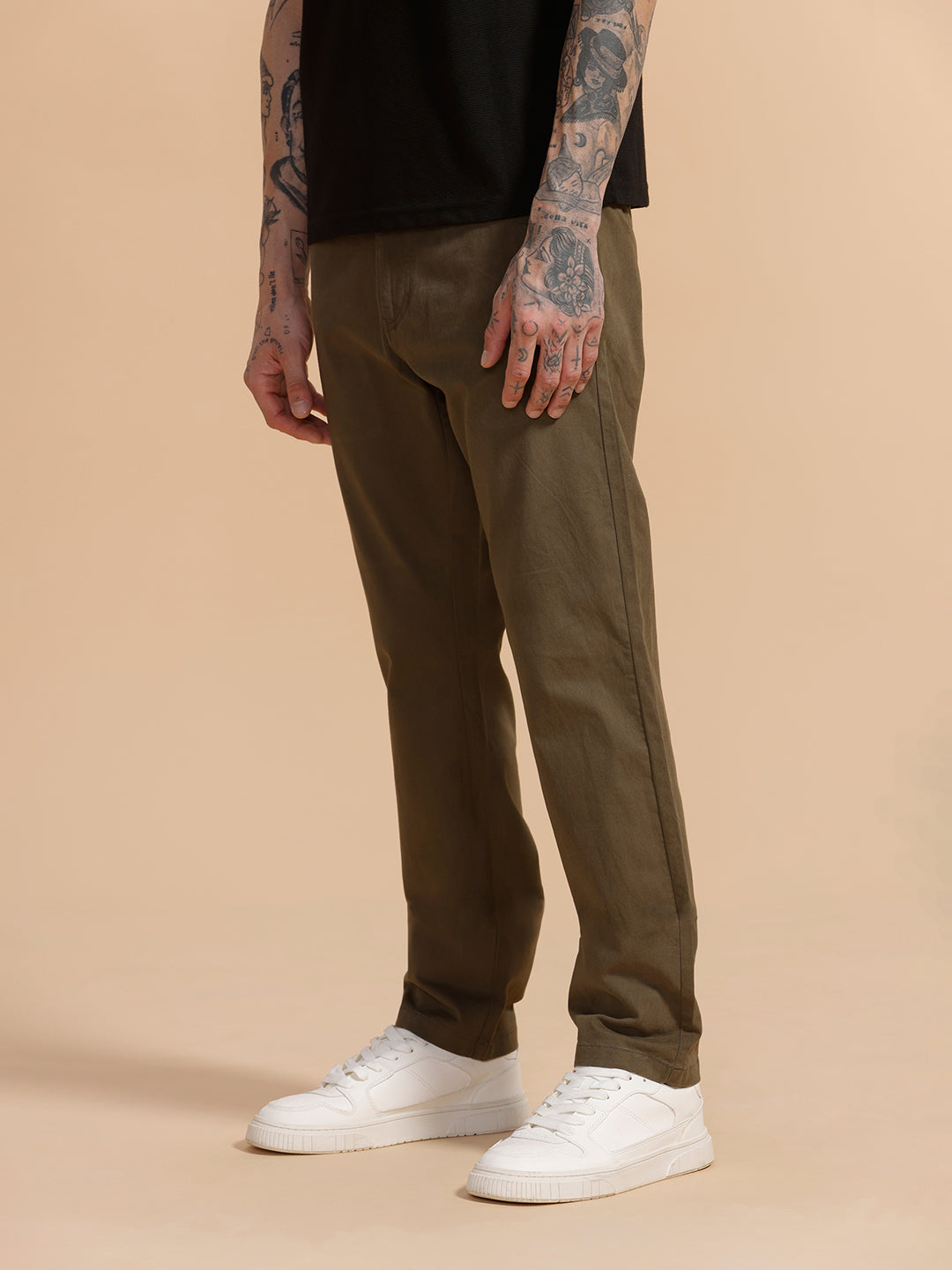 Cotton Blend Chino Trouser | Khaki