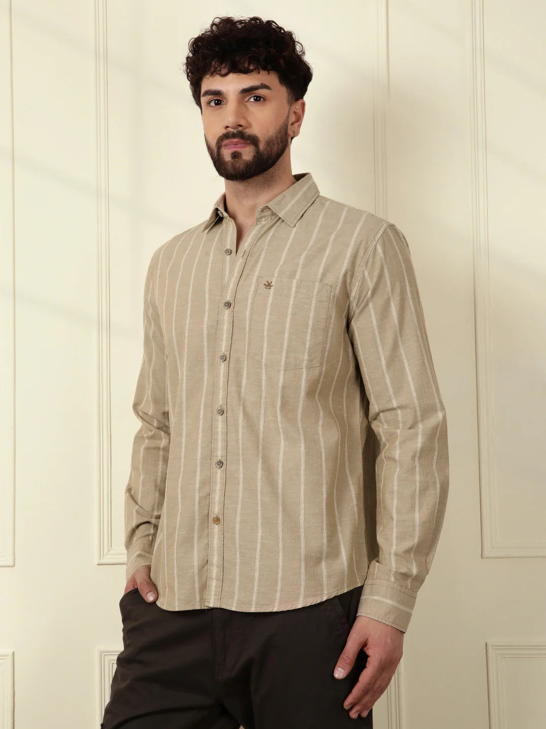 Chambray Striped Classic Shirt | Khaki