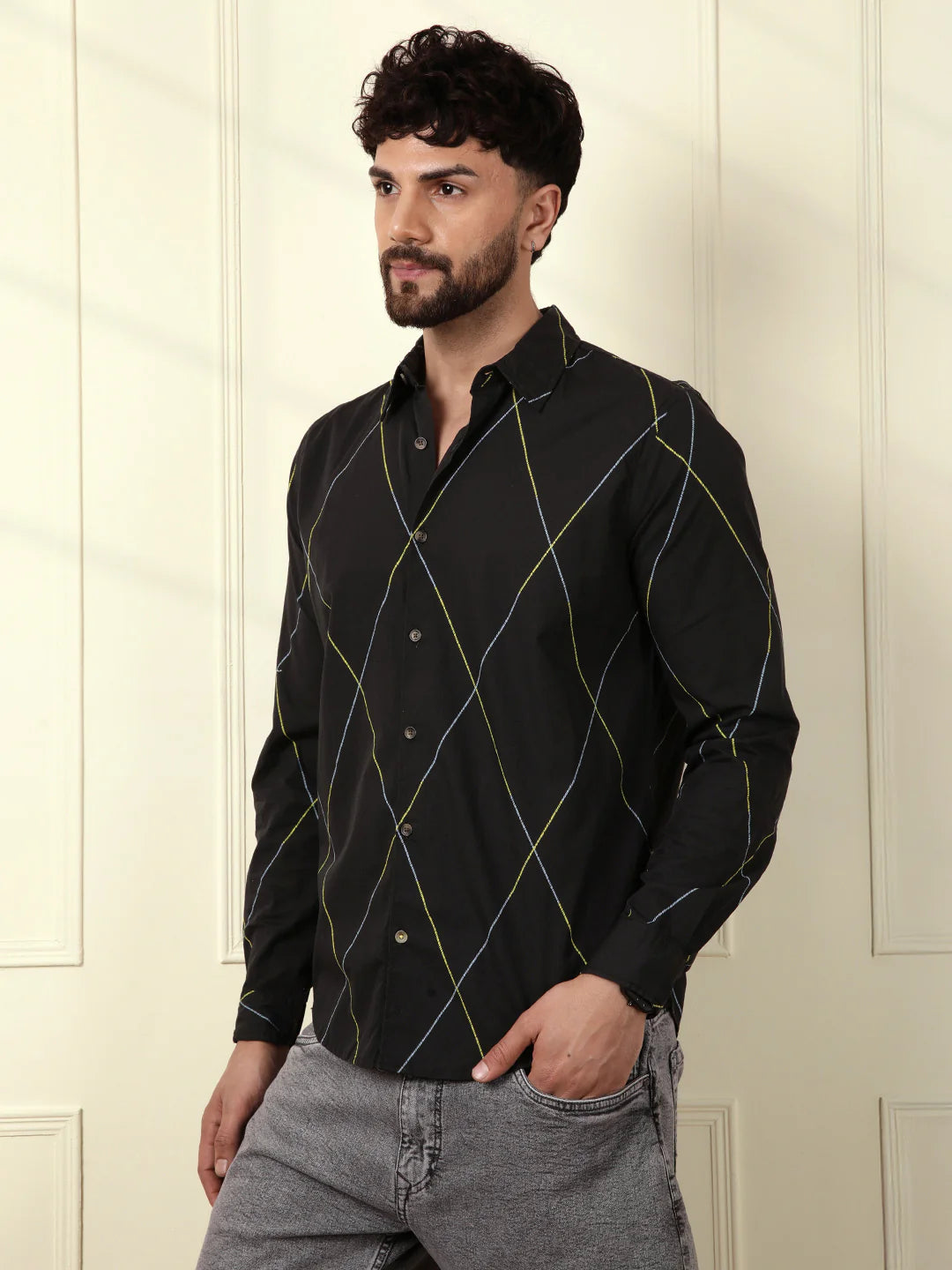Diagonal Lines Black Shirt