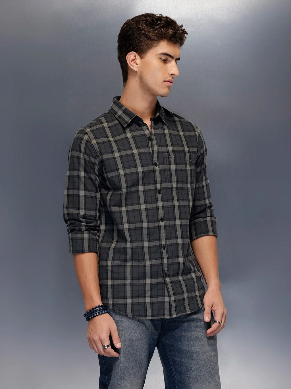 Men's casual classic check shirt | Grey