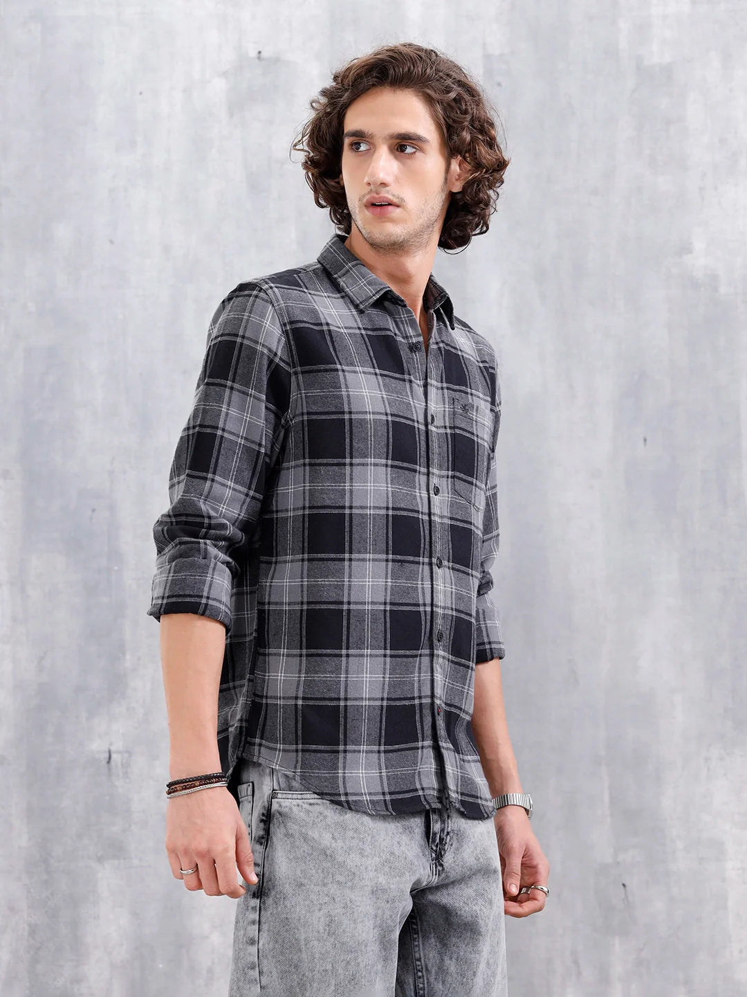 Regular Fit Cotton Checkered Pattern Shirt | Black