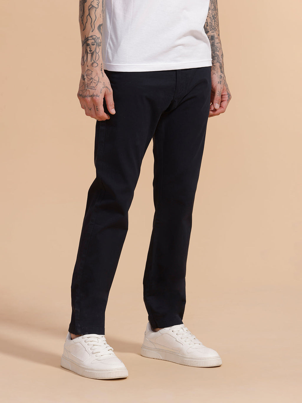 Cotton Blend Chino Trouser | Navy Blue