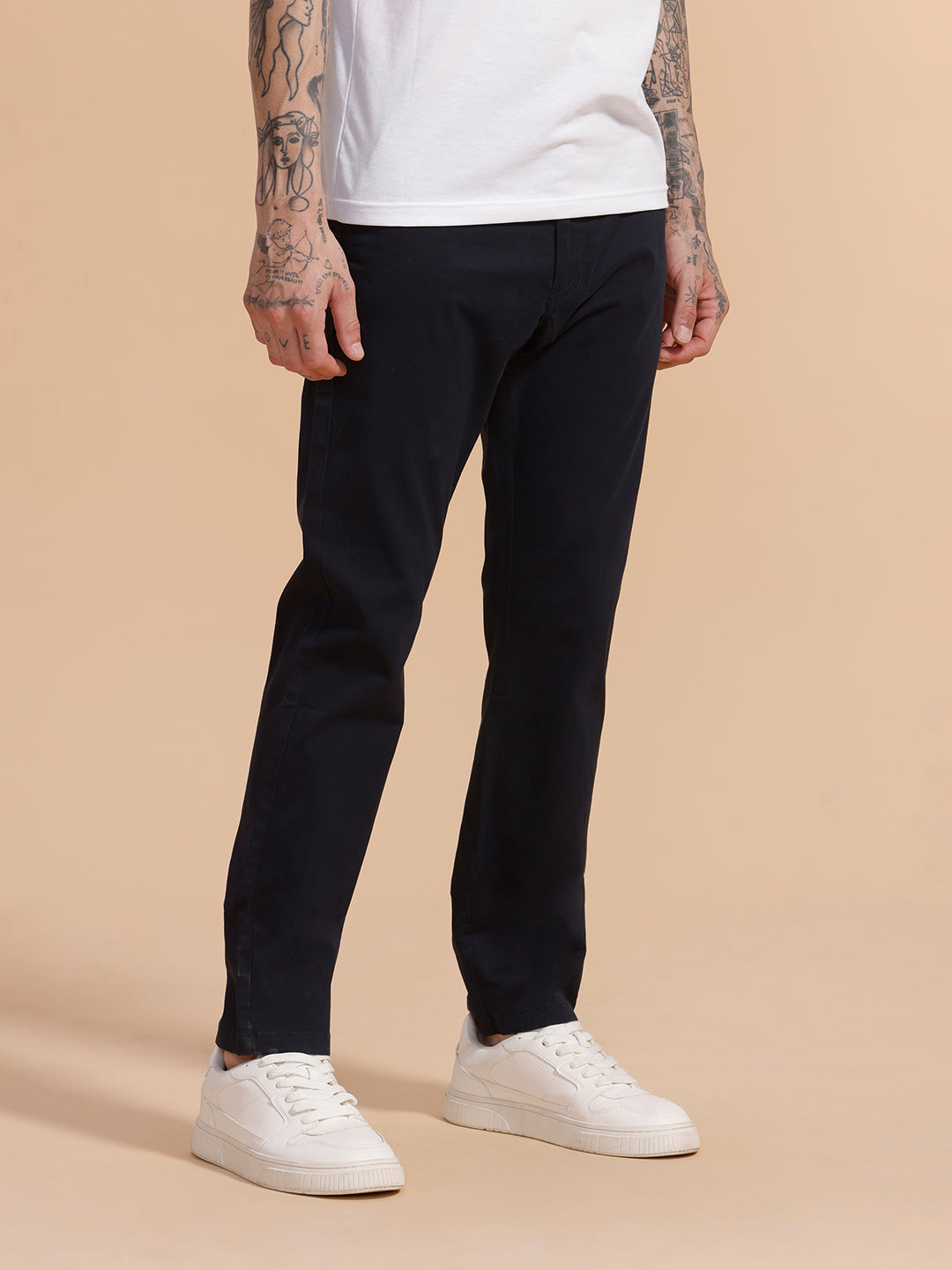 Cotton Blend Chino Trouser | Navy Blue