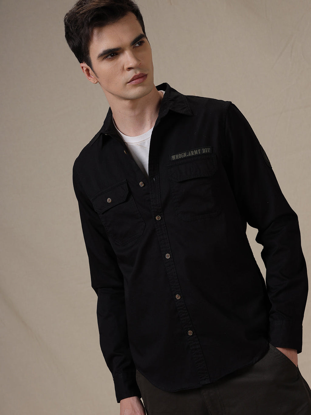 Wrogn Patch Technical Black Shirt