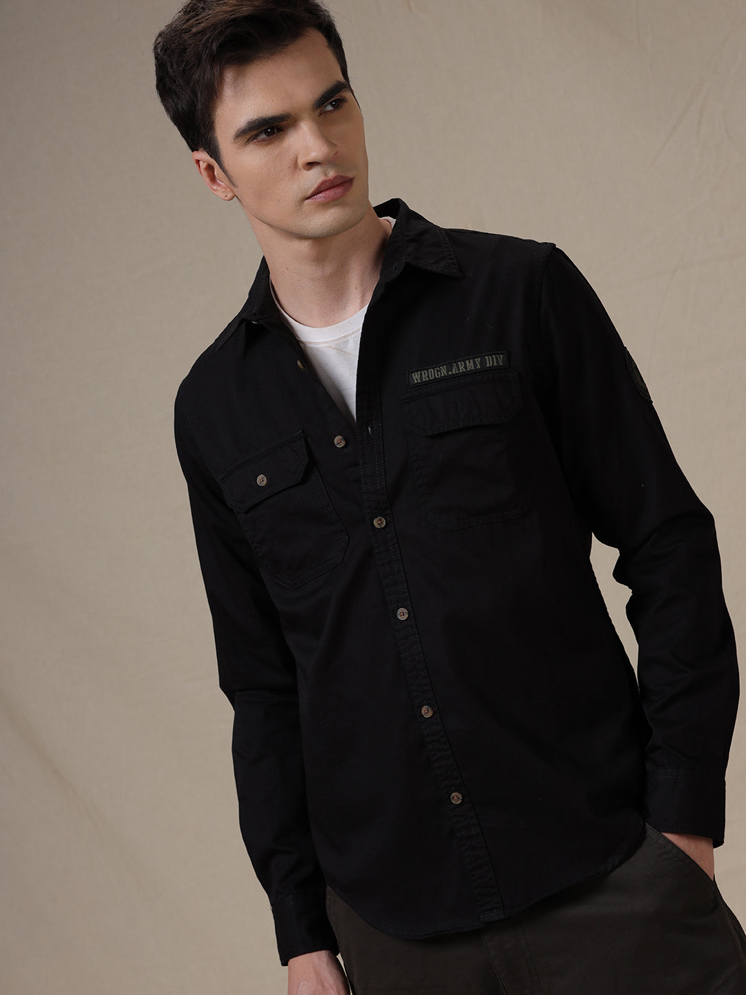 Wrogn Patch Technical Black Shirt