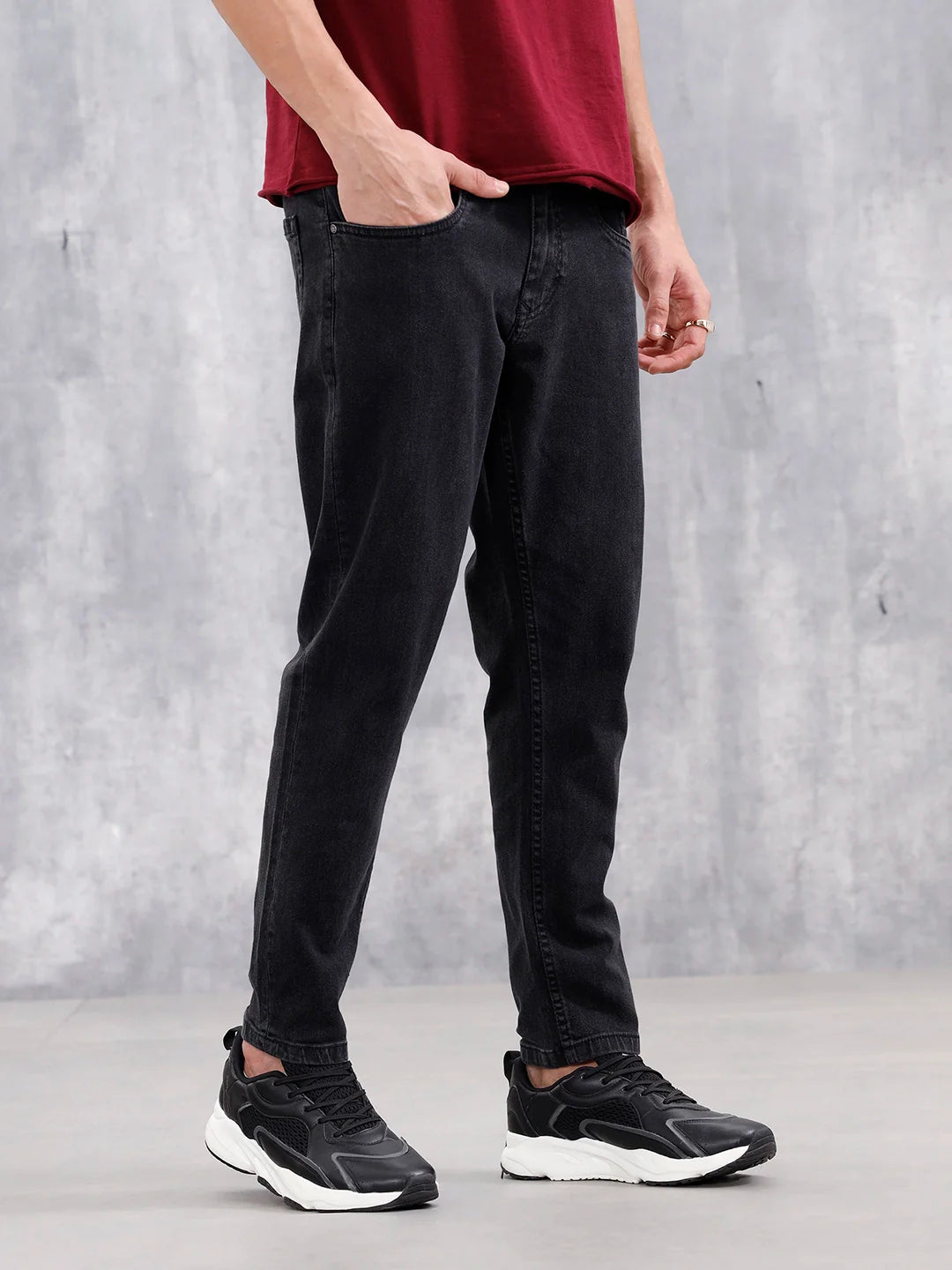 Men Casual Skinny Crop Jeans | Black