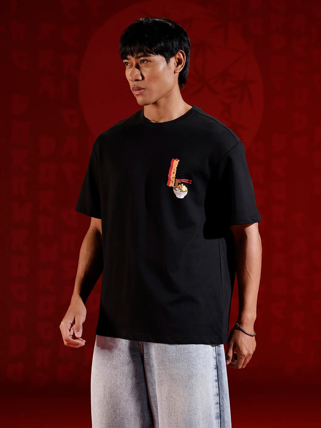 Oversized ramen graphic T-shirt | Black