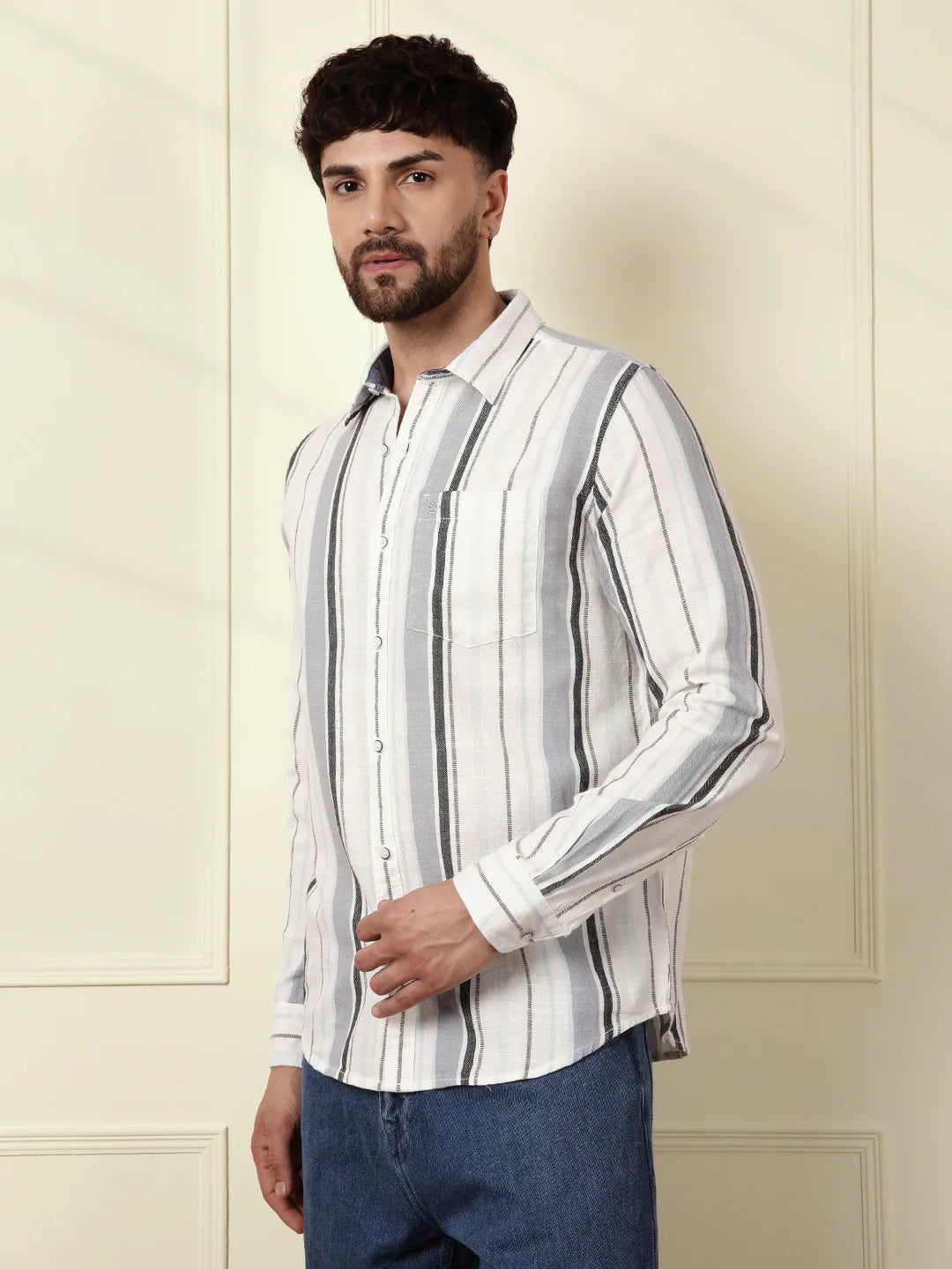 Classic Textured Stripes Shirt | Grey