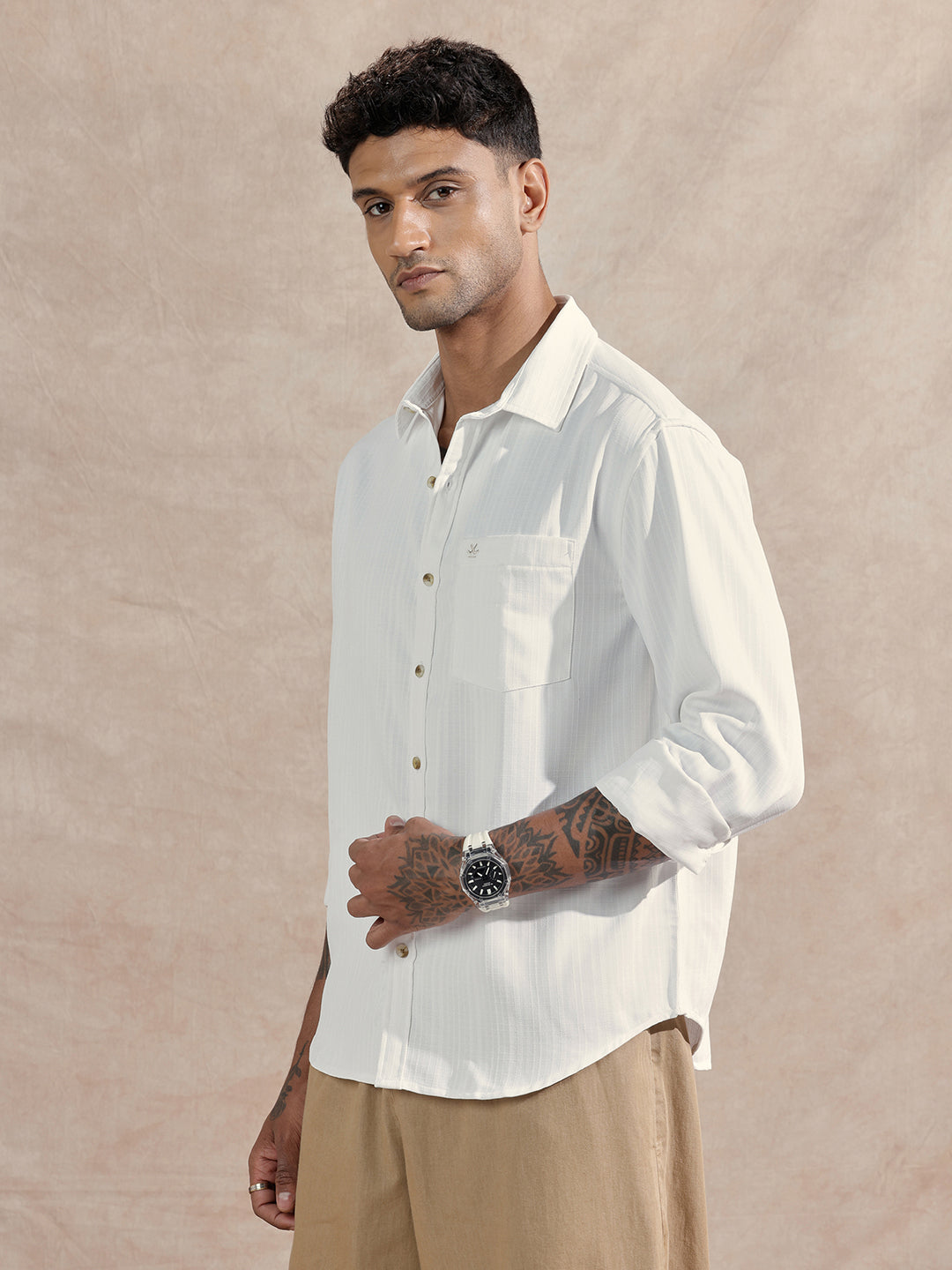 Textured Cotton Slub Comfort Fit Shirt | White