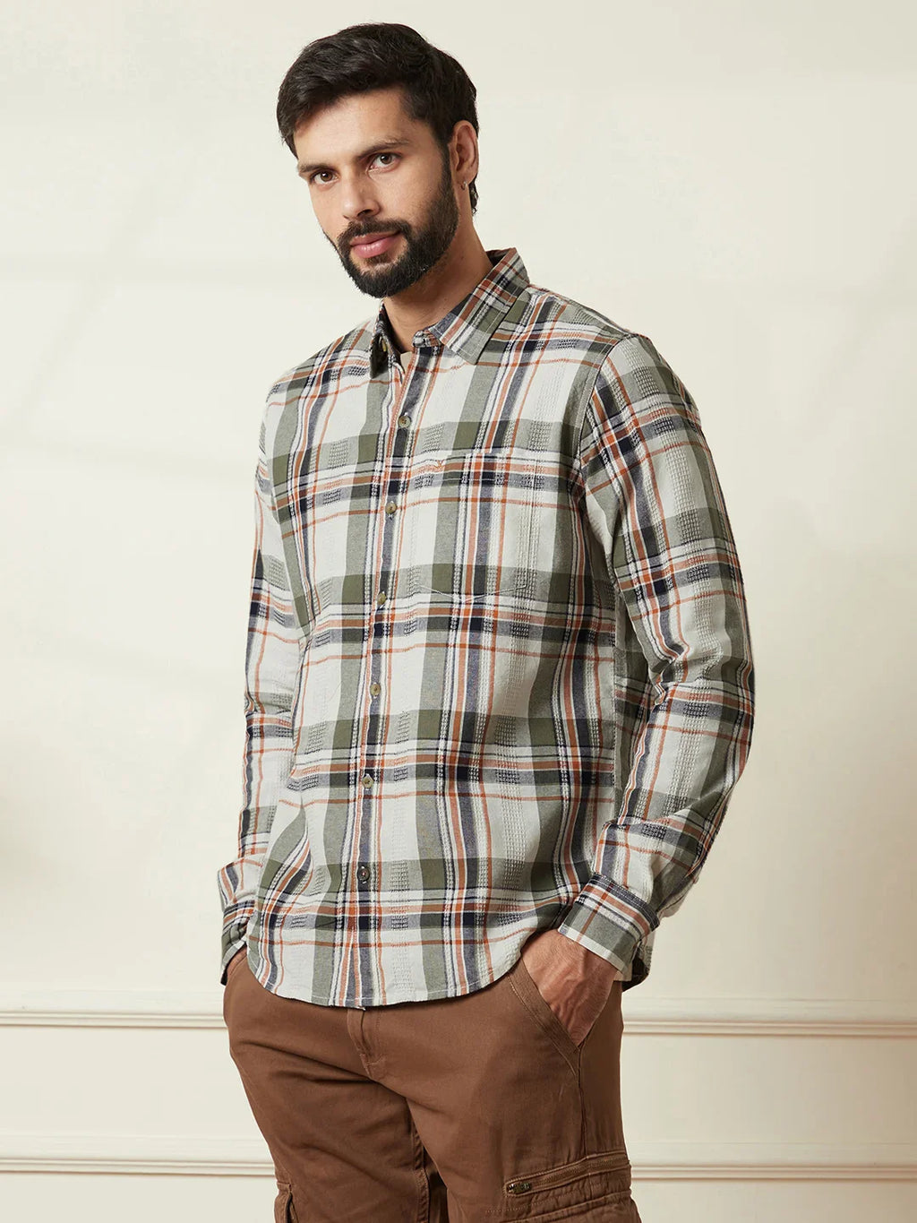 Striped Short Sleeve Textured Shirt | Green