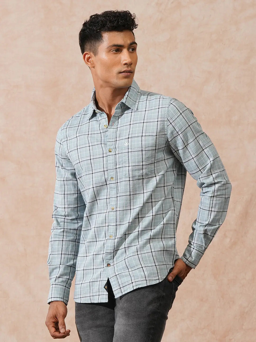 Textured Tonal Check Shirt | Blue