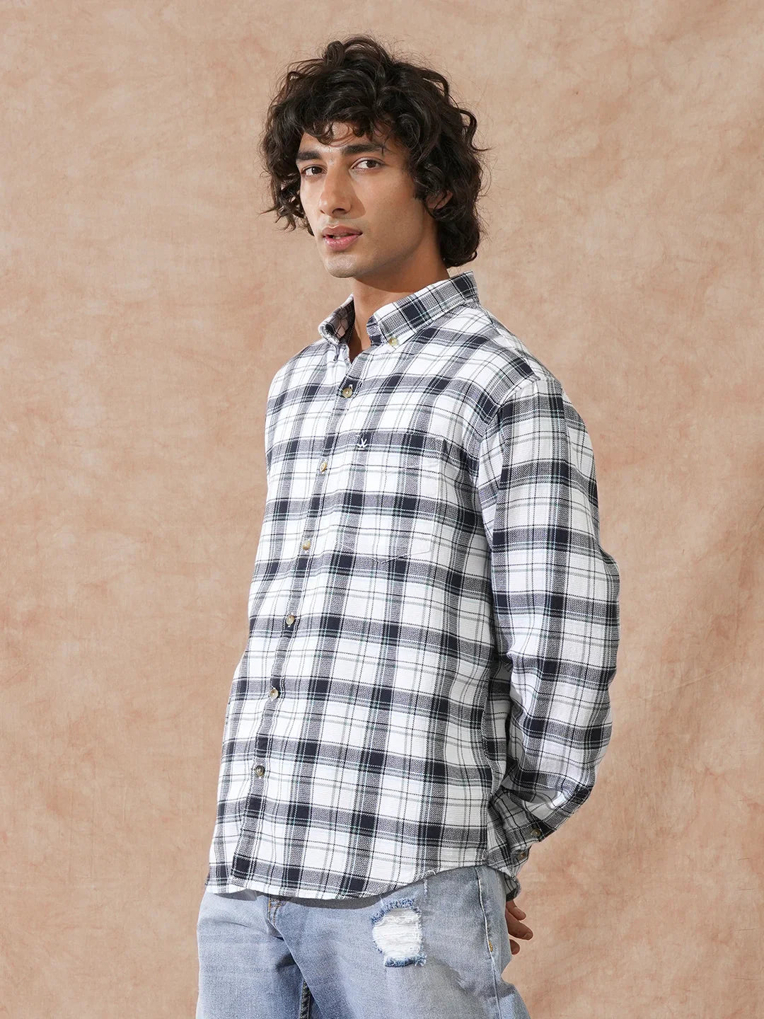Textured Checks Comfort Fit Shirt | White