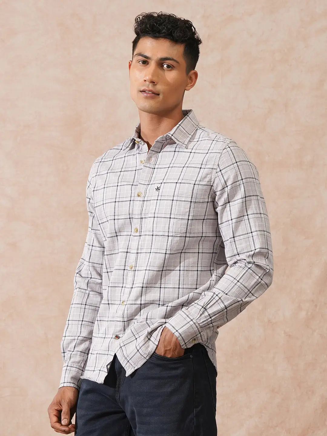 Textured Tonal Check Shirt | Khaki