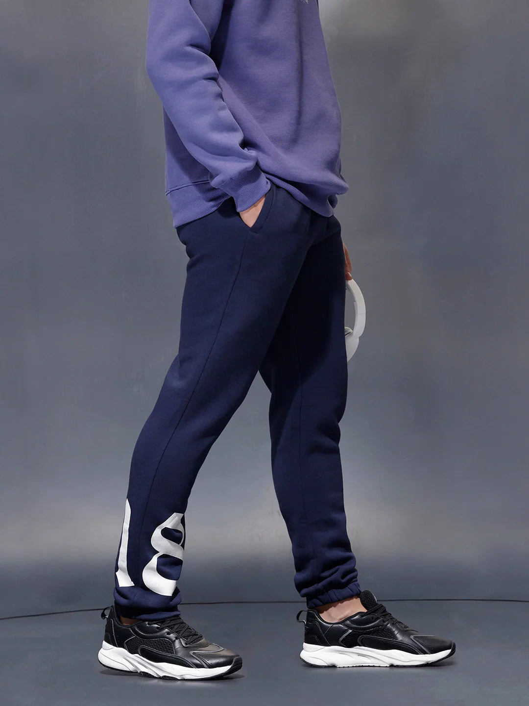 Men's casual slim fit jogger with placement graphic print | Navy Blue