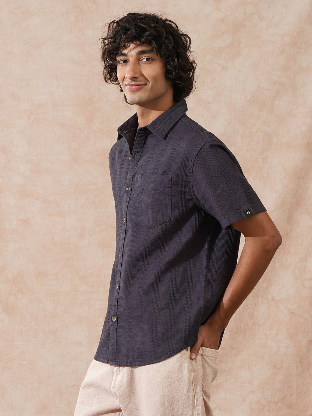 Waffle Textured Comfort Fit Shirt | Dark Grey