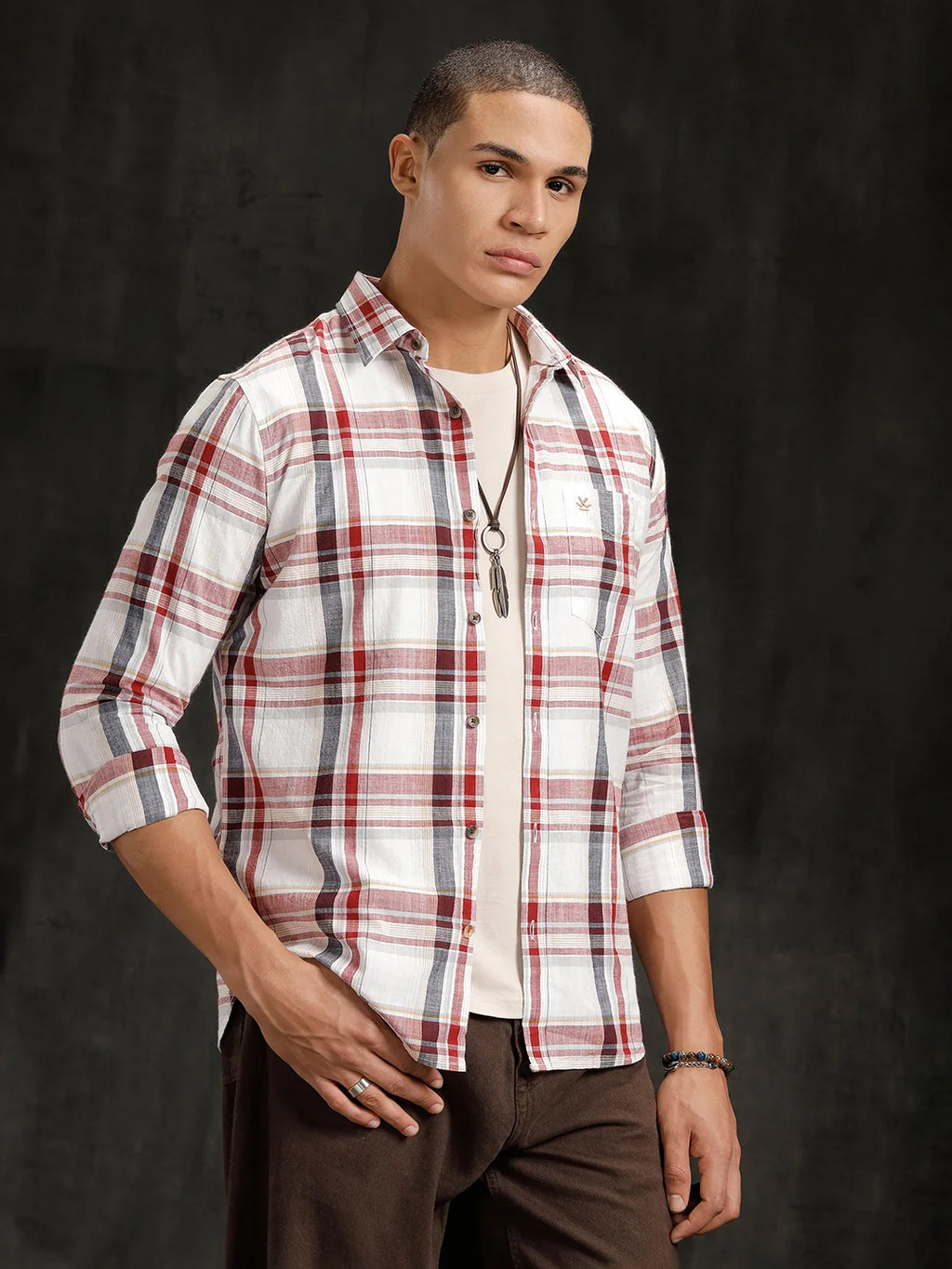 Checkered Cotton Slub Shirt | White