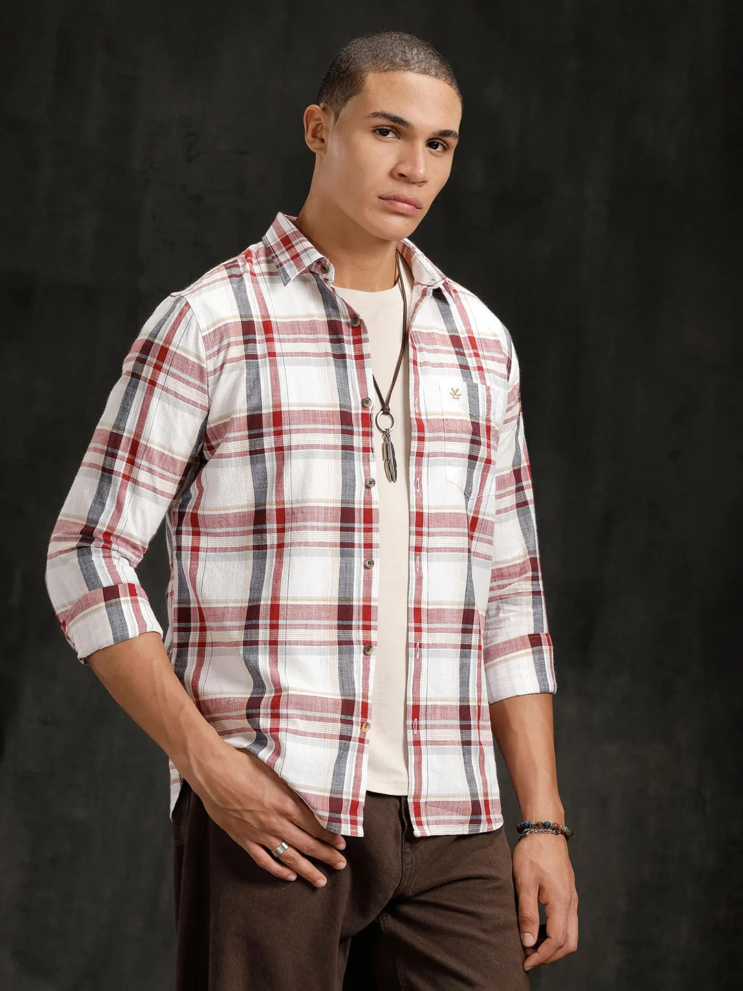 Checkered Cotton Slub Shirt | White
