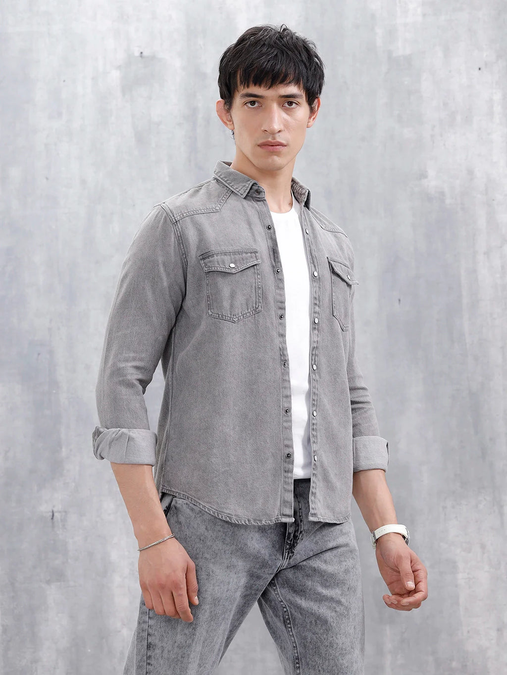 Men's Washed Slim Fit Denim Shirt | Grey