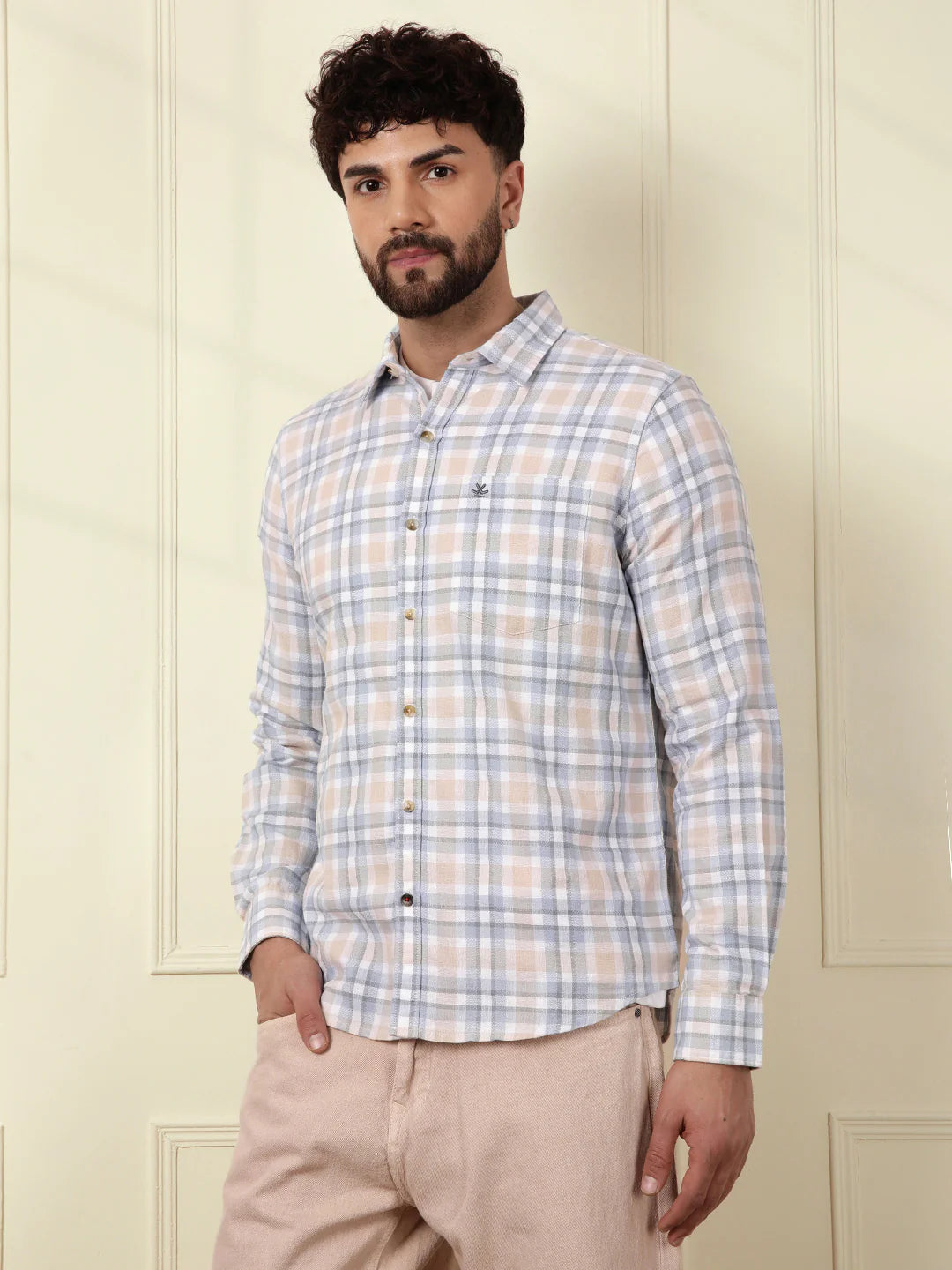 Tonal Checked Casual Shirt | Light Blue