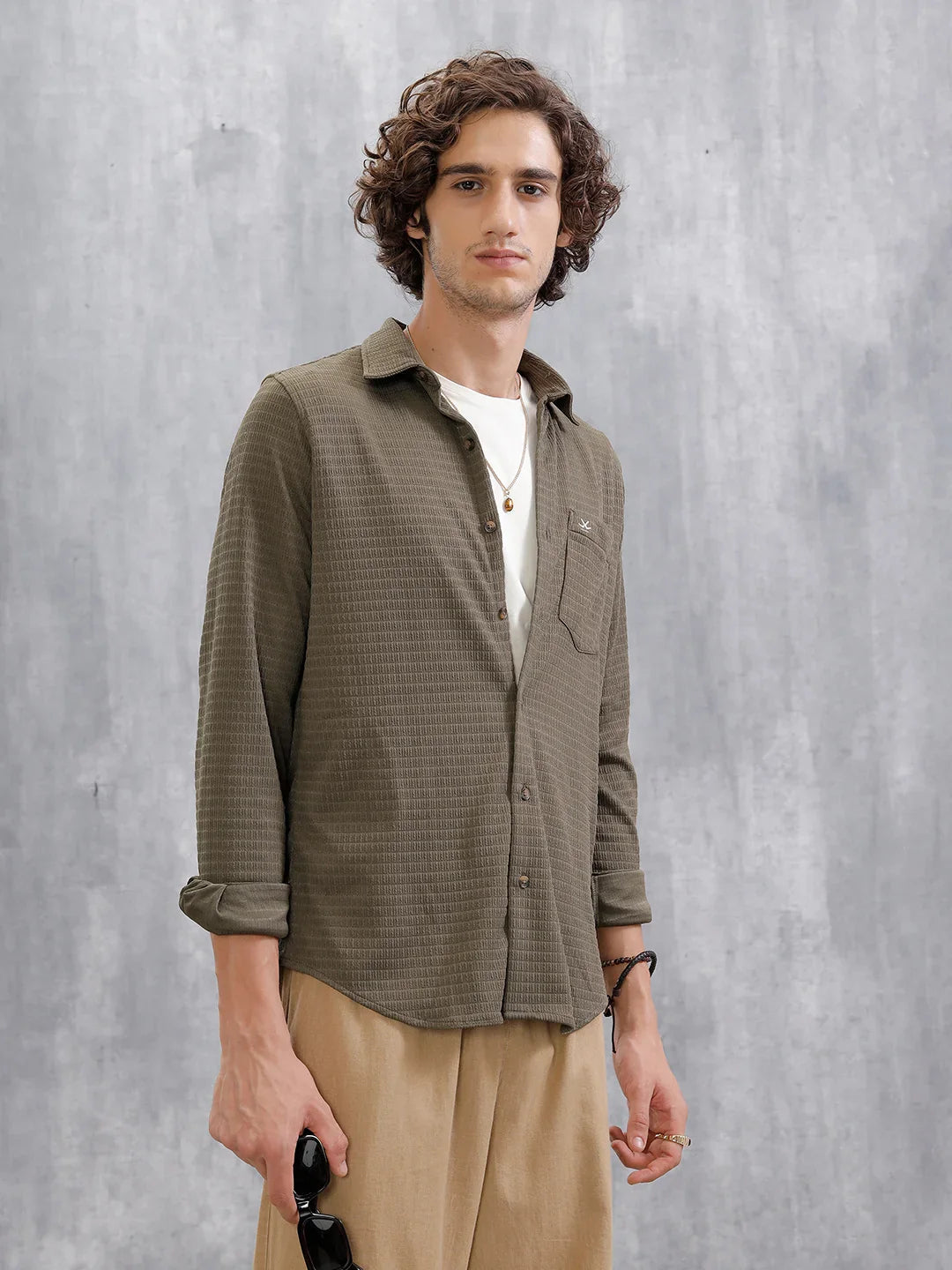 Textured Full Sleeve Shirt | Olive