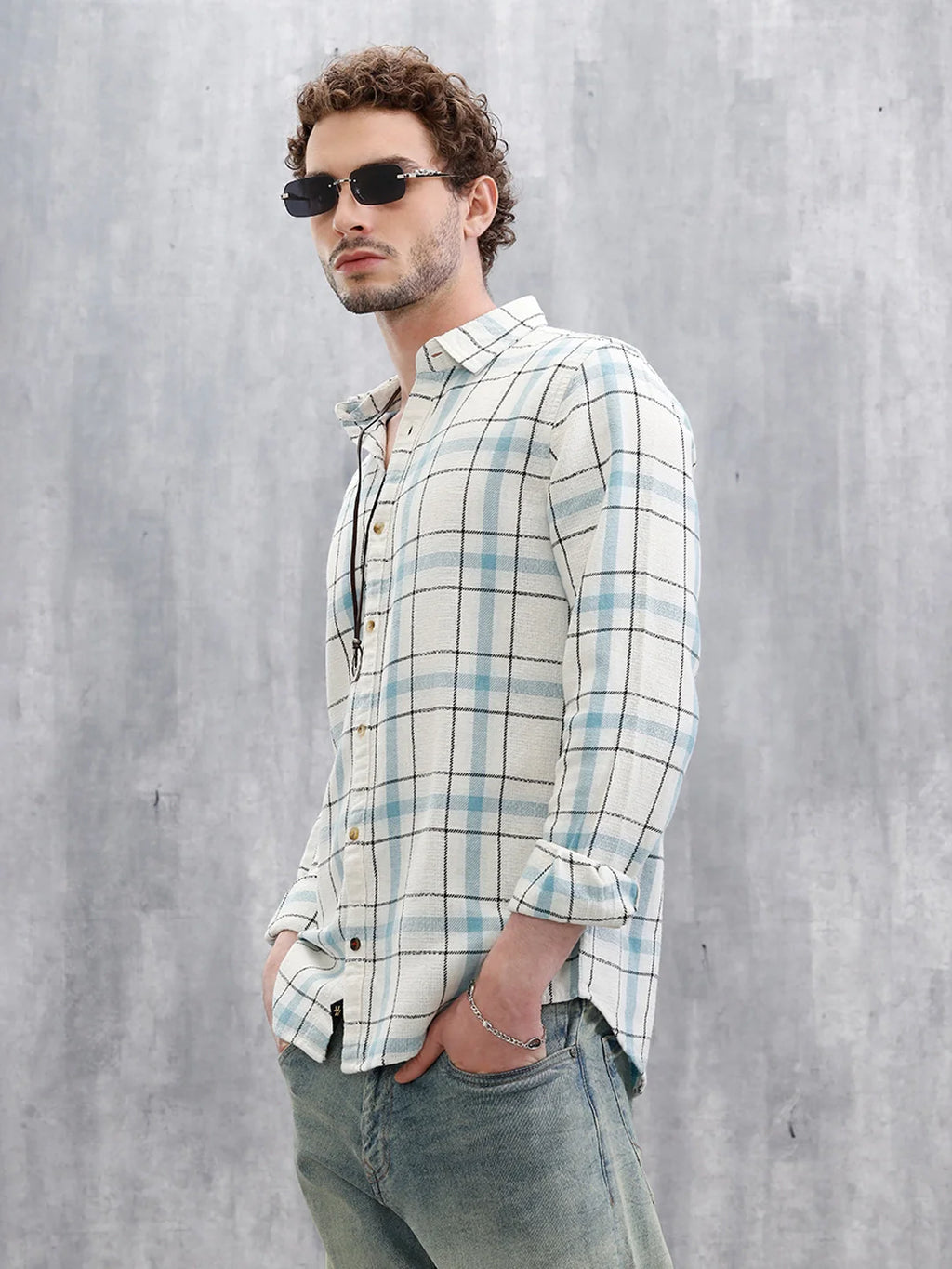 Textured Checks Slim Fit Shirt | Blue