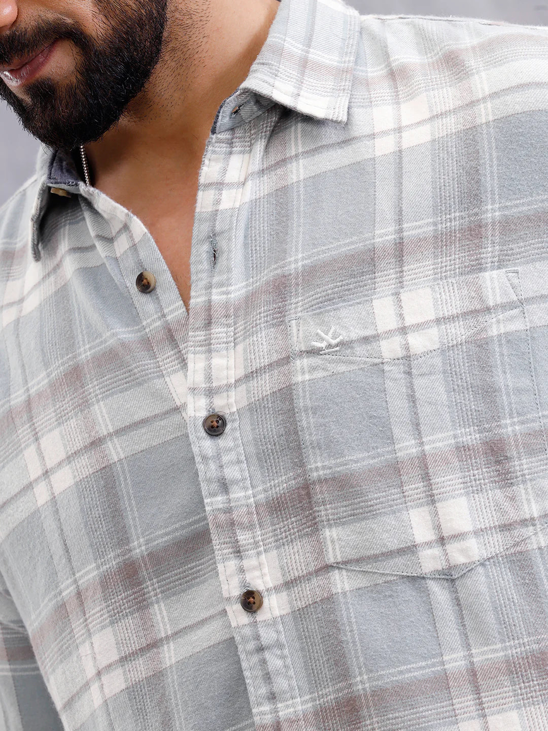 Brushed Flannel Check Shirt In Slim Fit| Light Blue