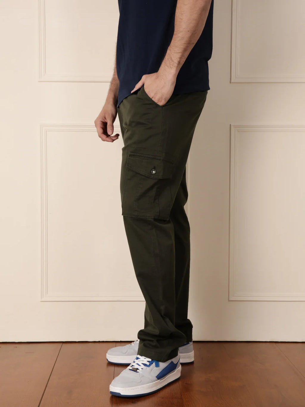 Peached Cotton Cargo Trouser | Olive