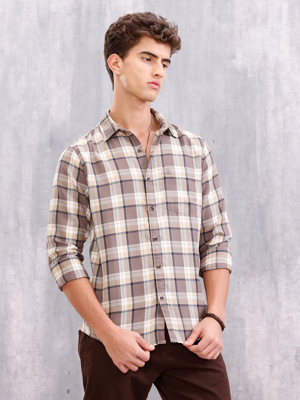 Textured Checkered Shirt | Brown