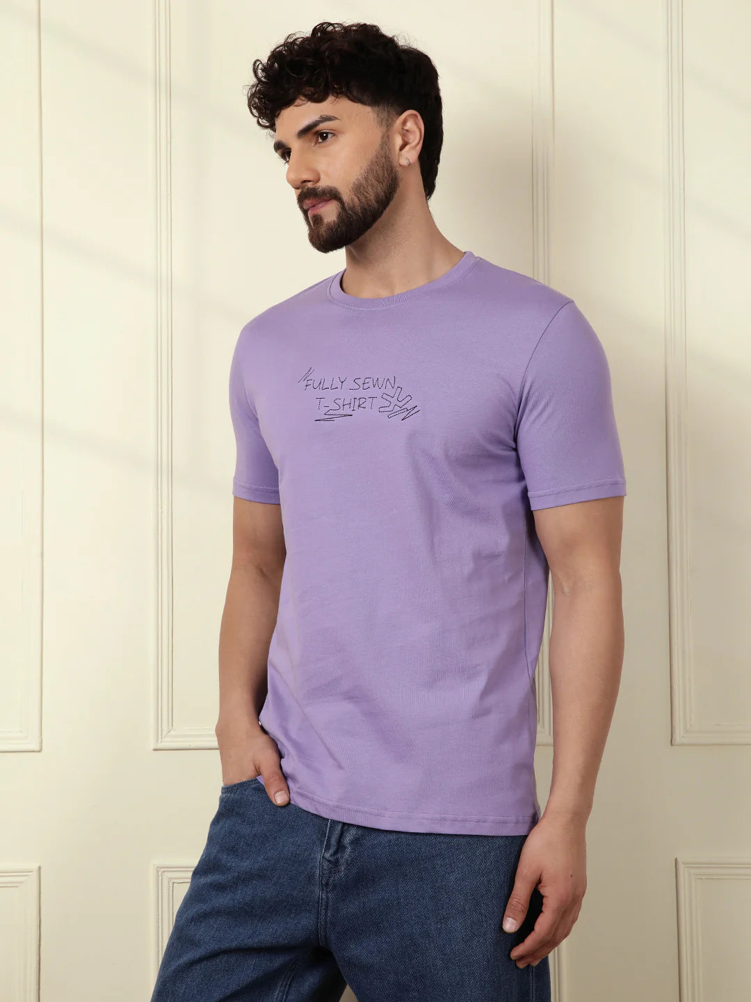 Embroidered Slim Fit T-Shirt | Lavender