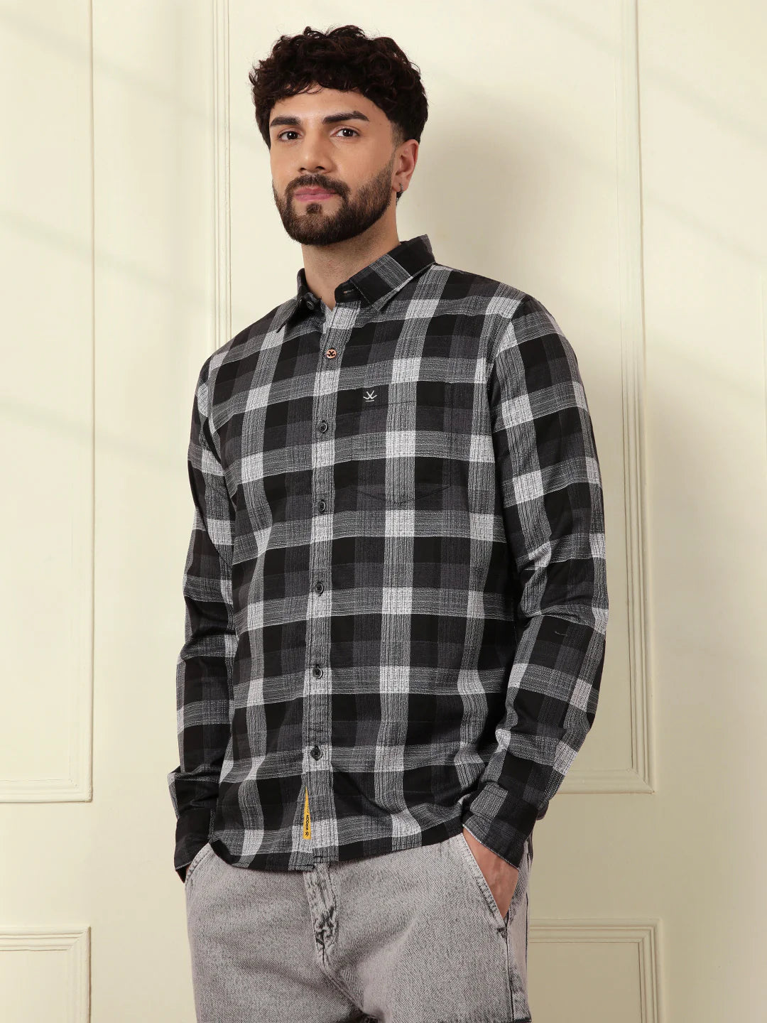 Premium Long Sleeve Checked Black Shirt