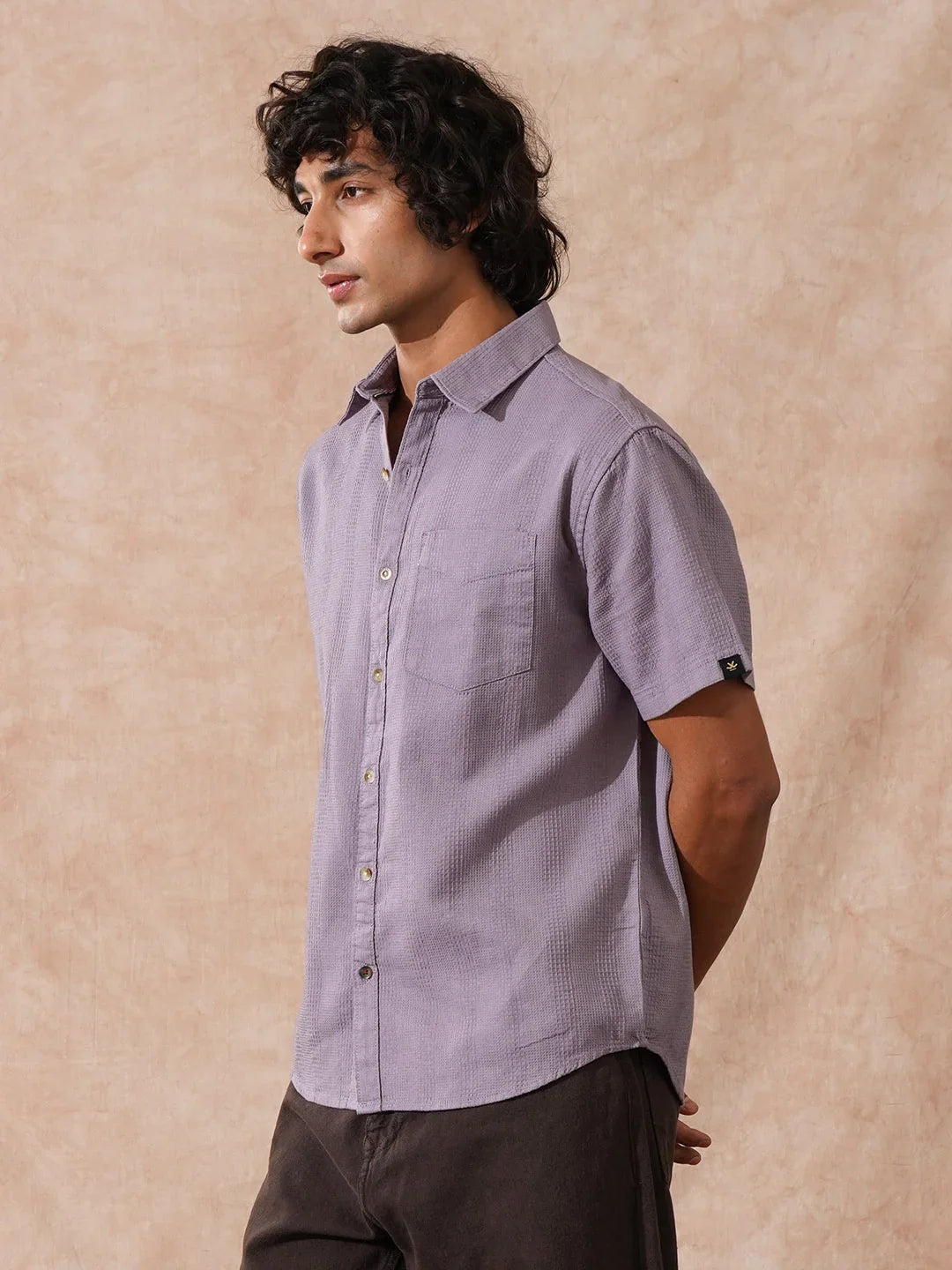Waffle Textured Comfort Fit Shirt | Purple