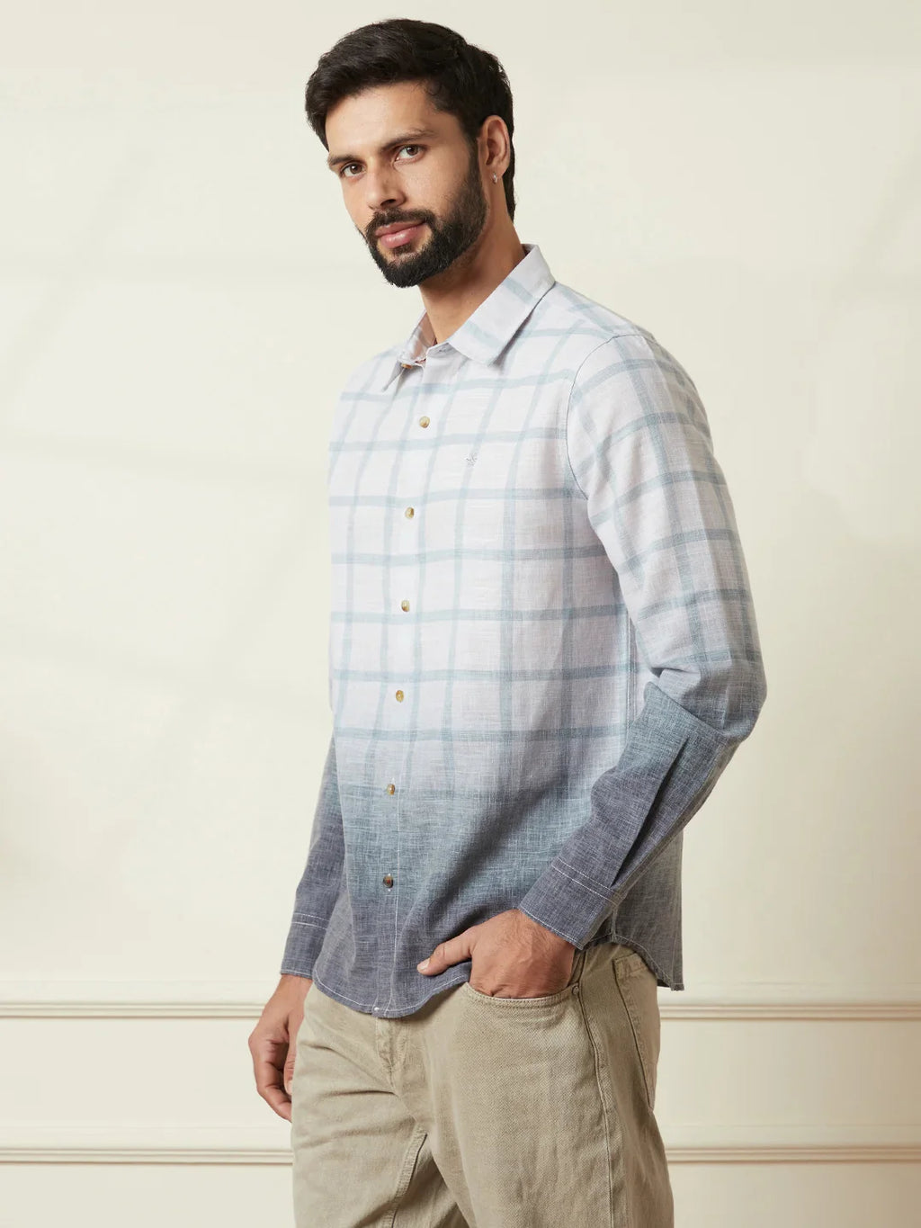 Checked Ombre Print Shirt | Grey