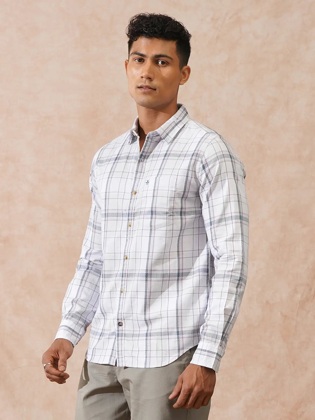 Textured Checks Slim Fit Shirt | Grey