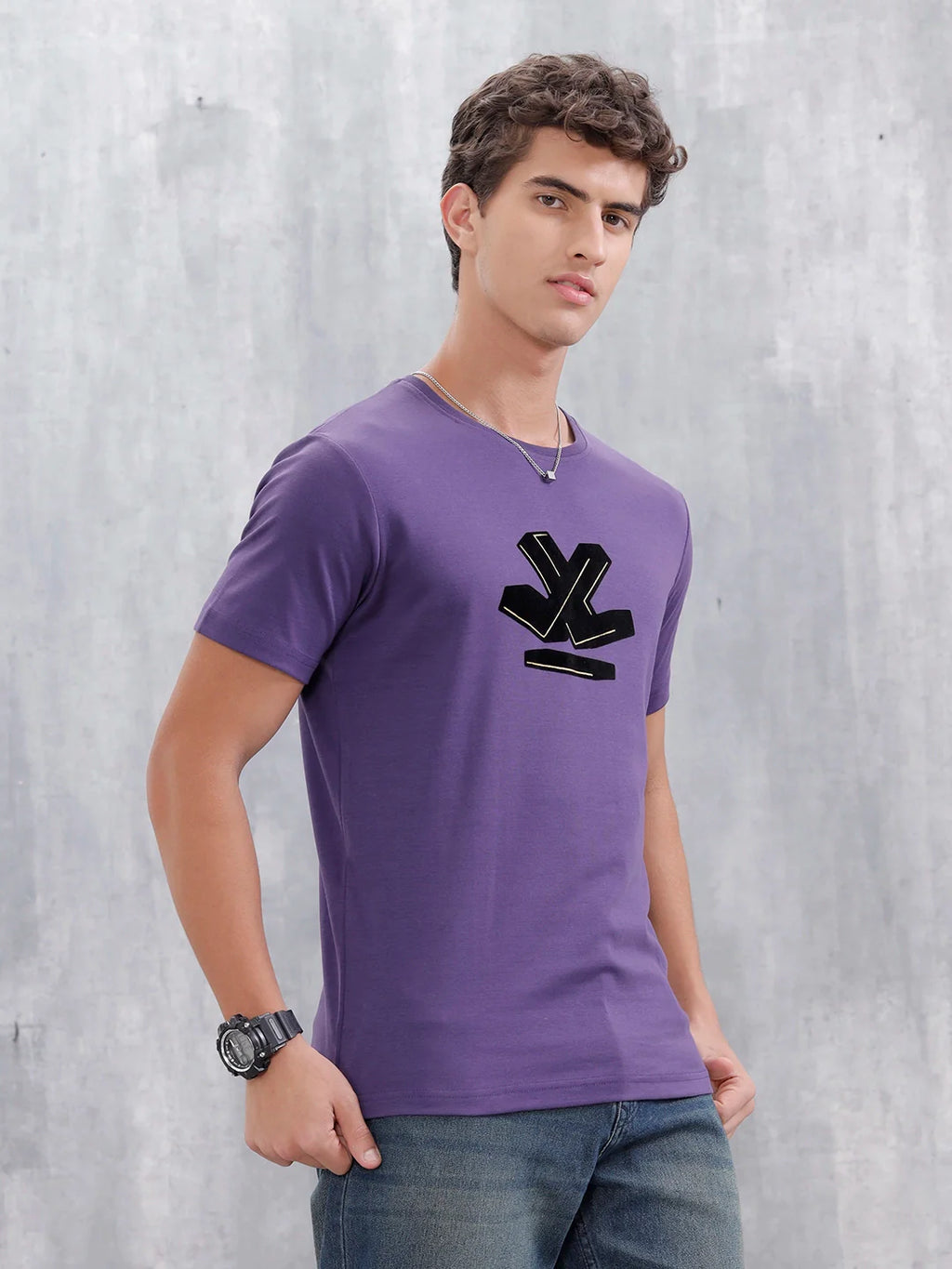 Slim Fit Metallic Flock T-Shirt | Purple