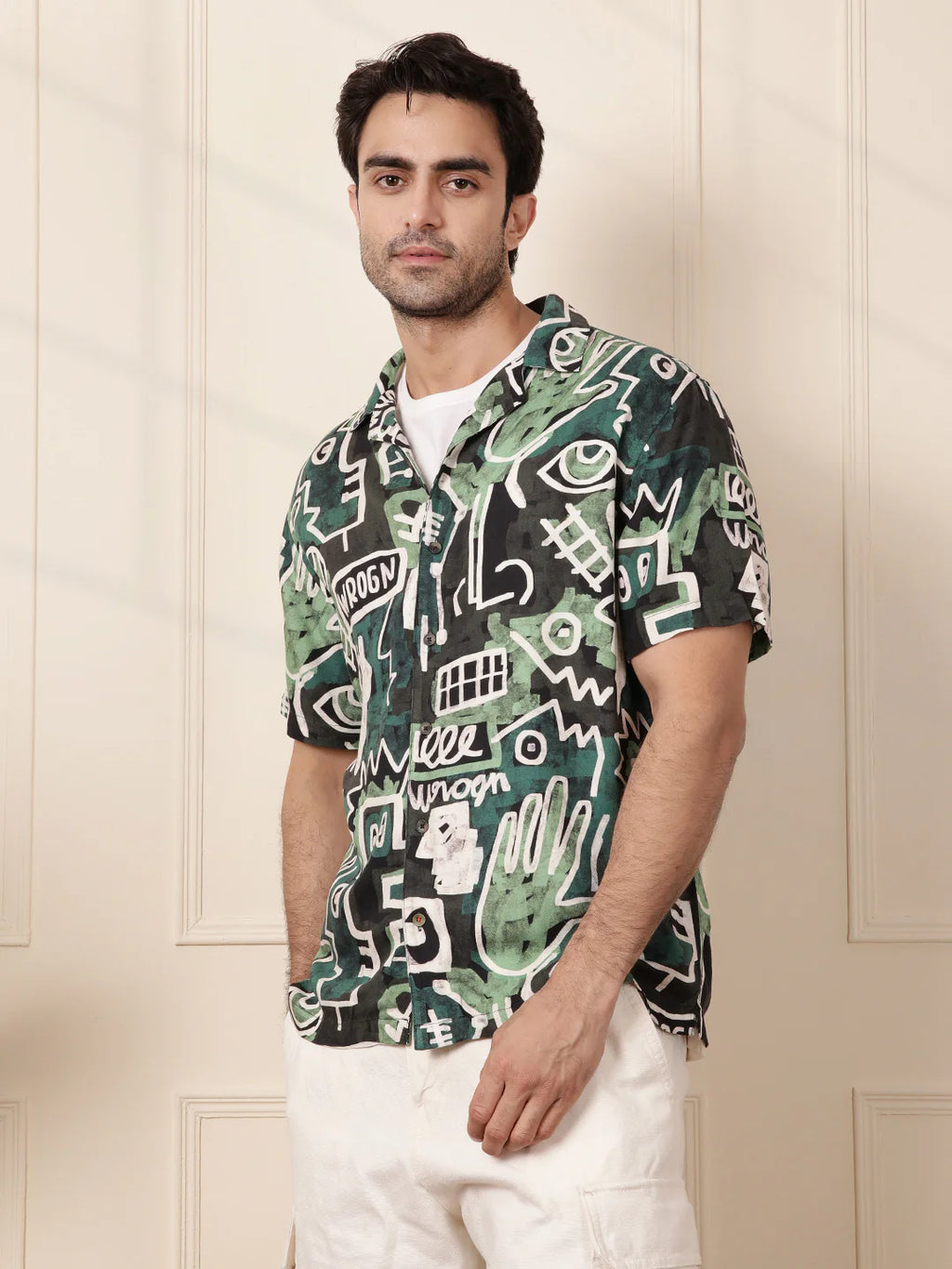 AOP Fluid Viscose Shirt | Green