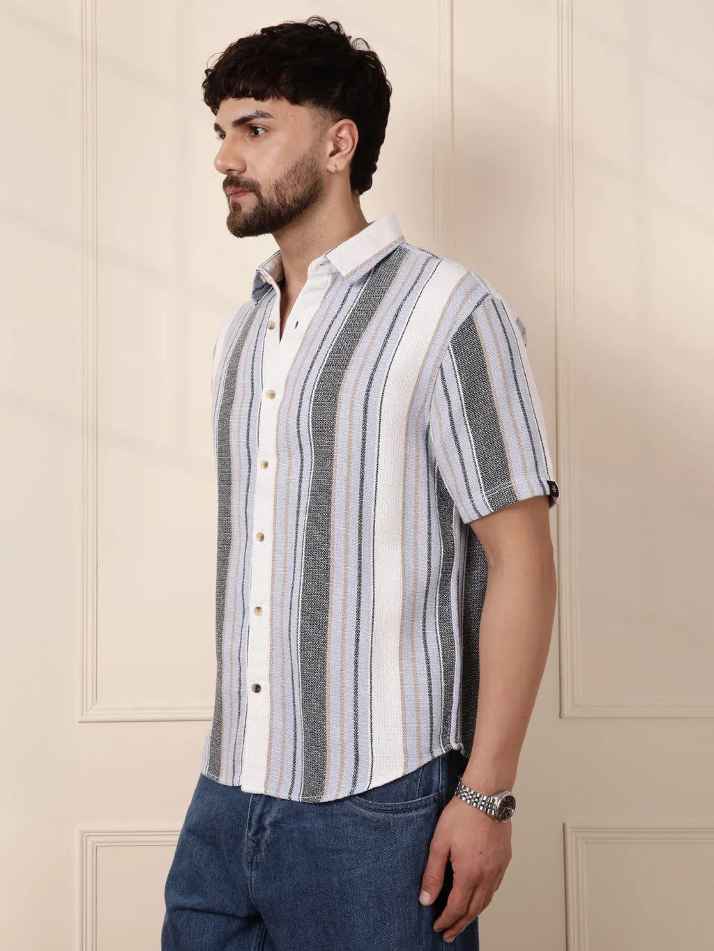Textured Stripes Comfort Fit Shirt | Blue
