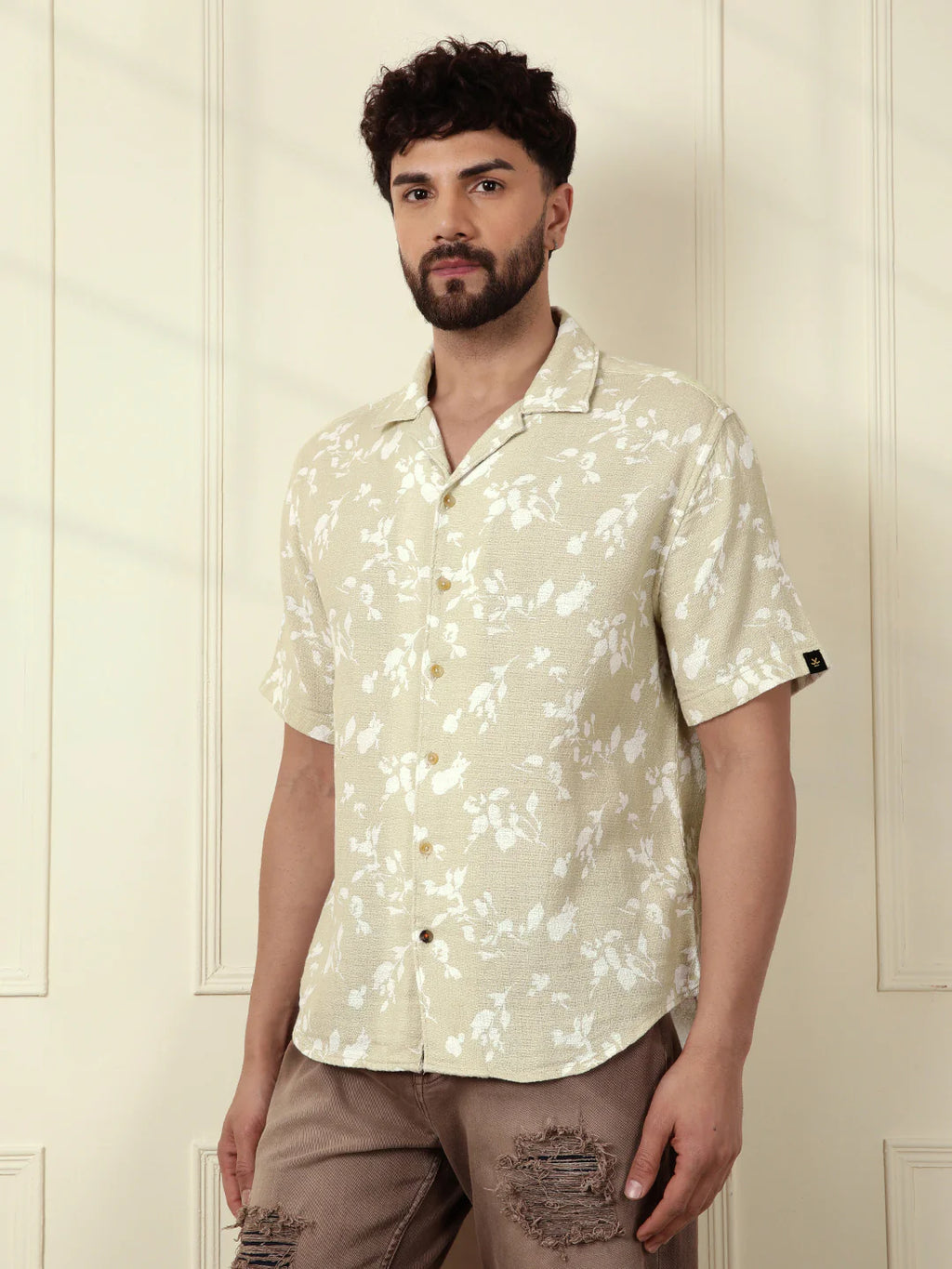 Textured Open Dobby AOP Shirt | Beige