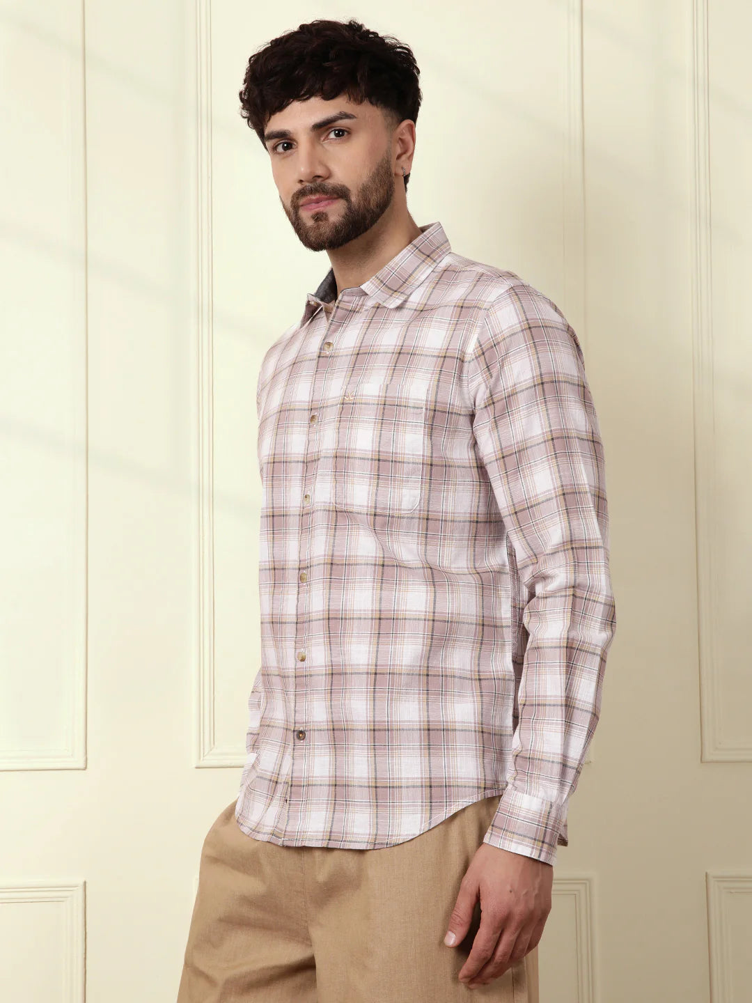 Checked Cotton Slub Summer Shirt | Pink