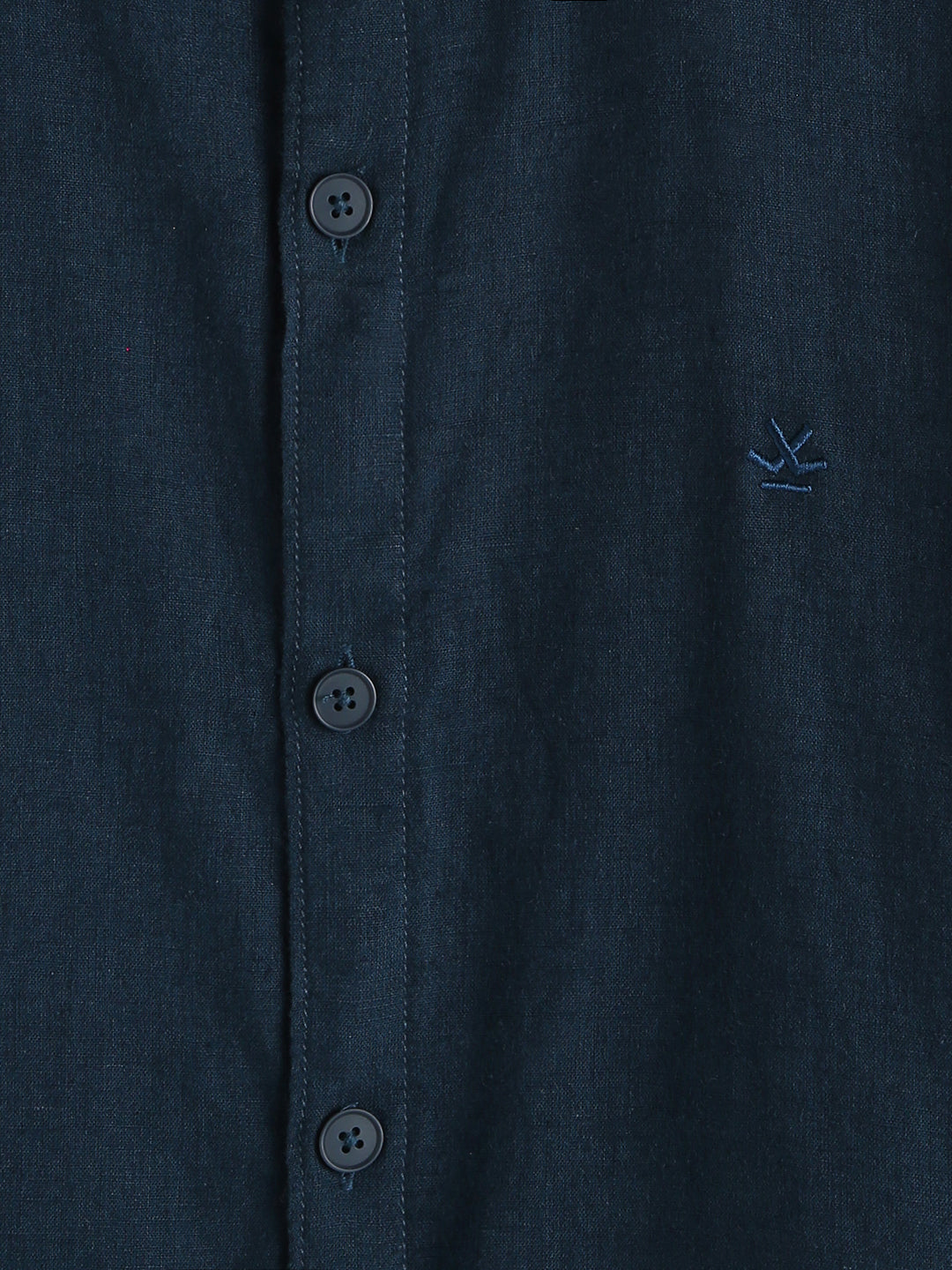 Solid Linen Blend Slim Fit Shirt  | Navy Blue