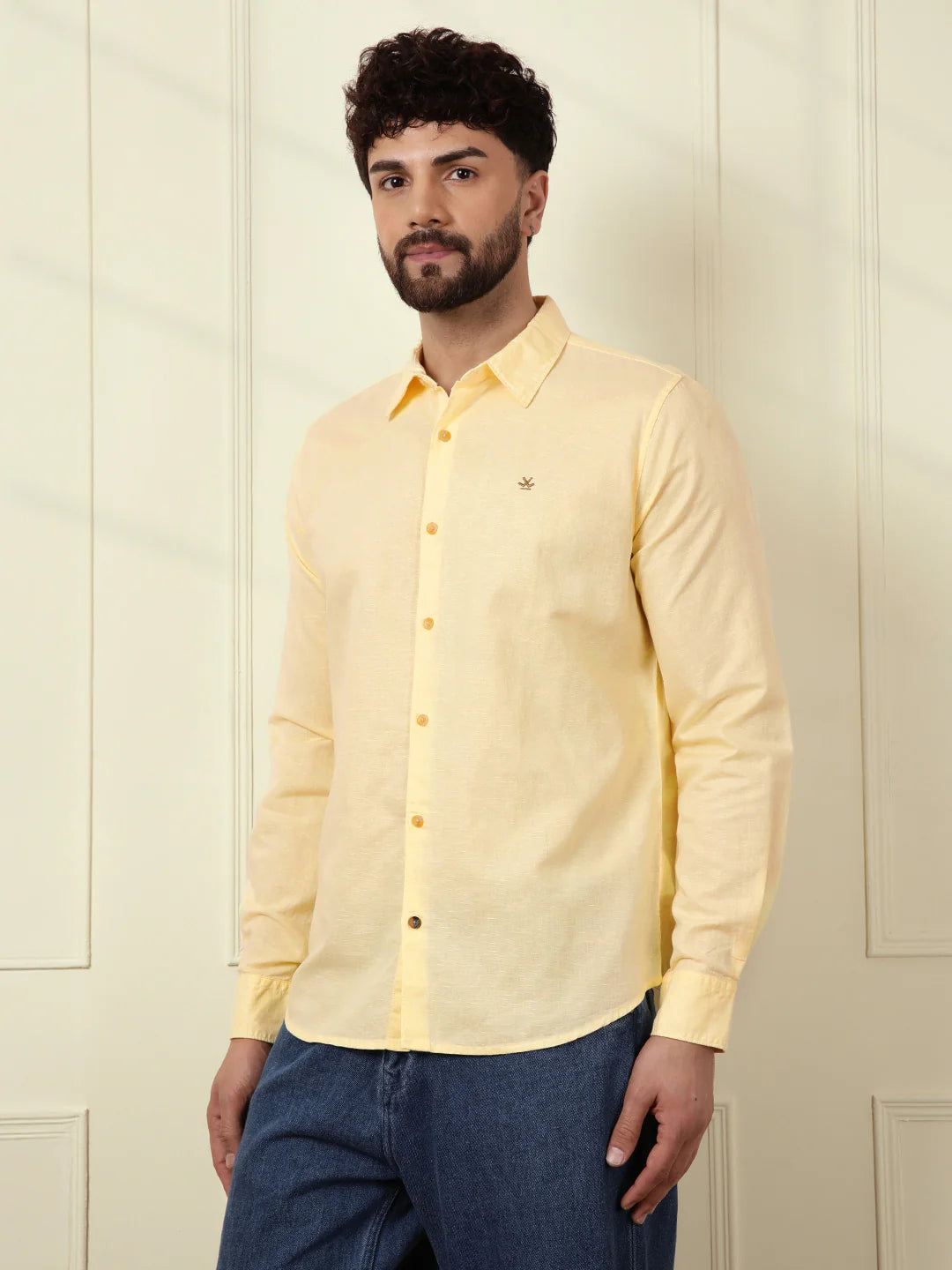 Solid Linen Blend Shirt | Yellow