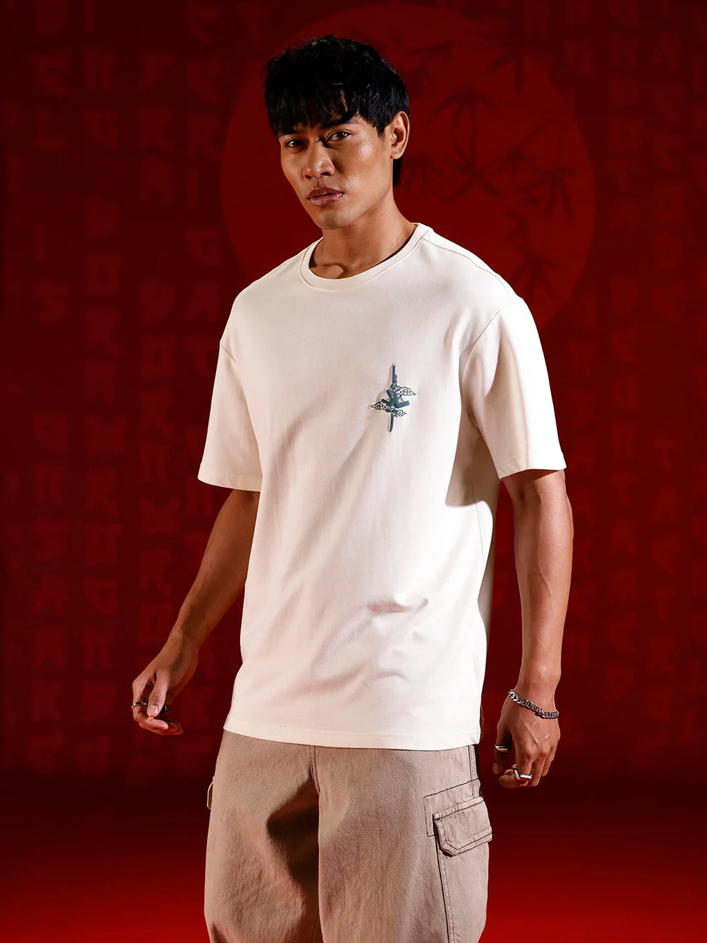 Puff print chest motif oversized tshirt | Off white
