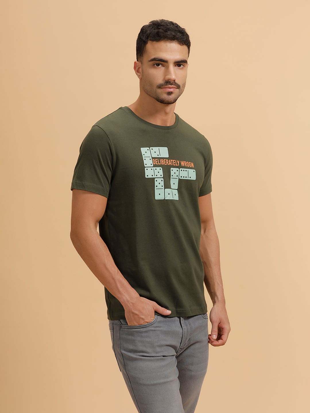 Placement Print Slim Fit T-Shirt | Olive