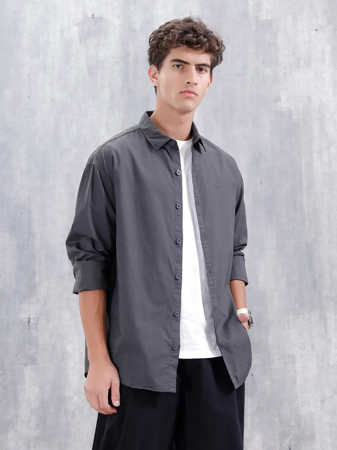 Solid Oversized Casual Shirt | Grey