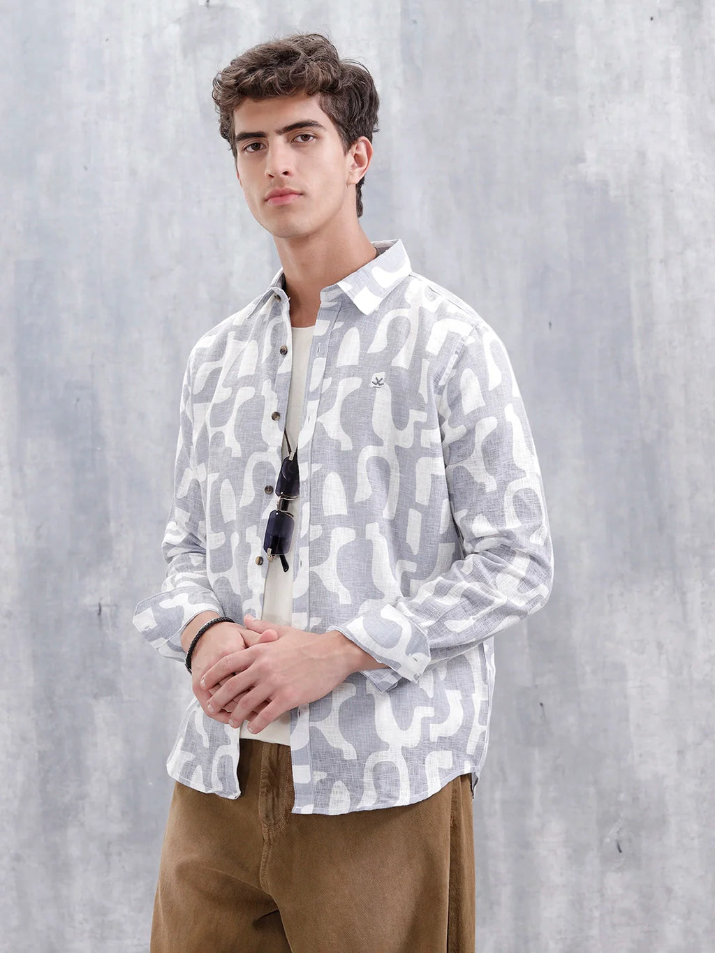 Abstract Aop Printed Regular Fit Shirt | Grey