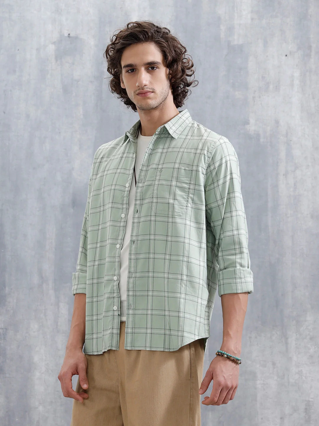 Men’s Regular Fit Checkered Pattern Shirt | Green