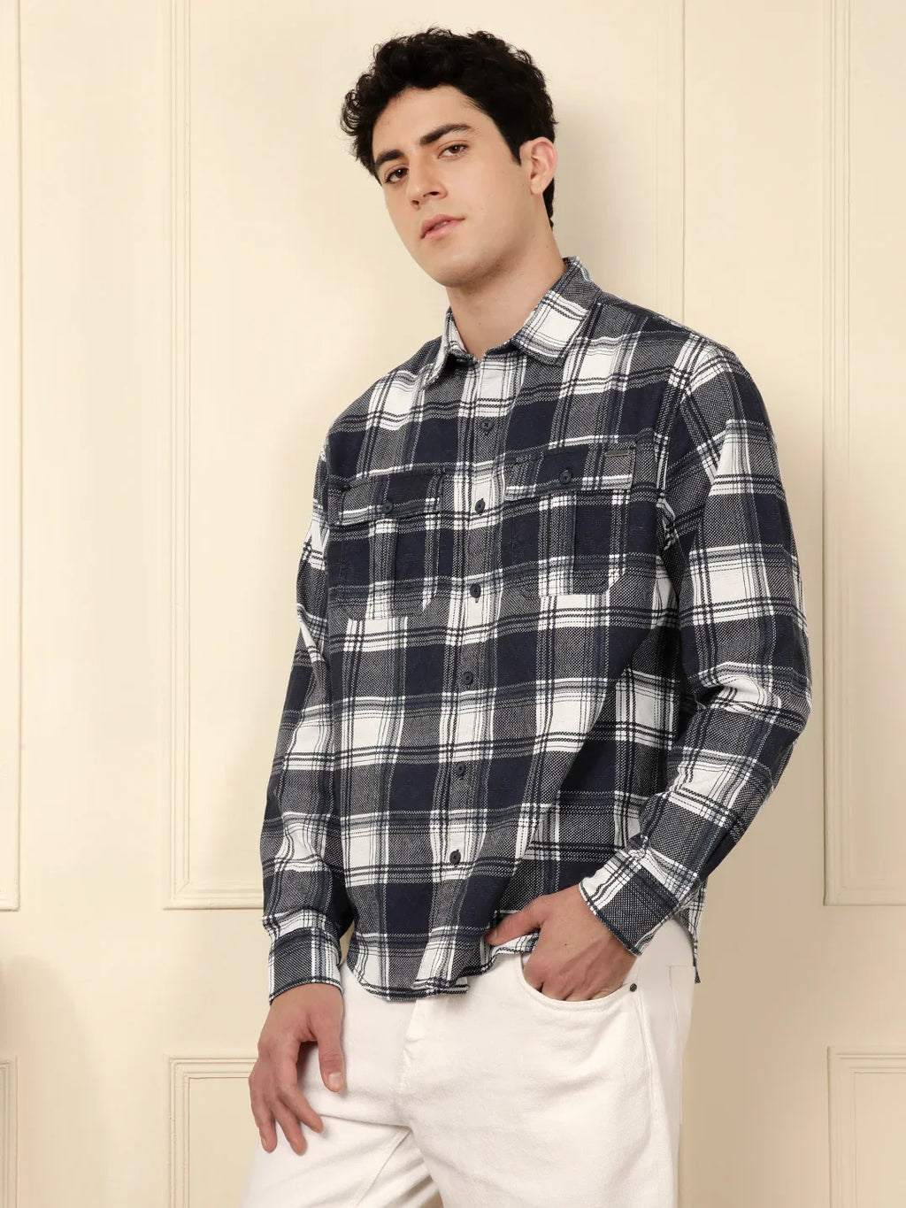 Blue & White Checked Cotton Shirt